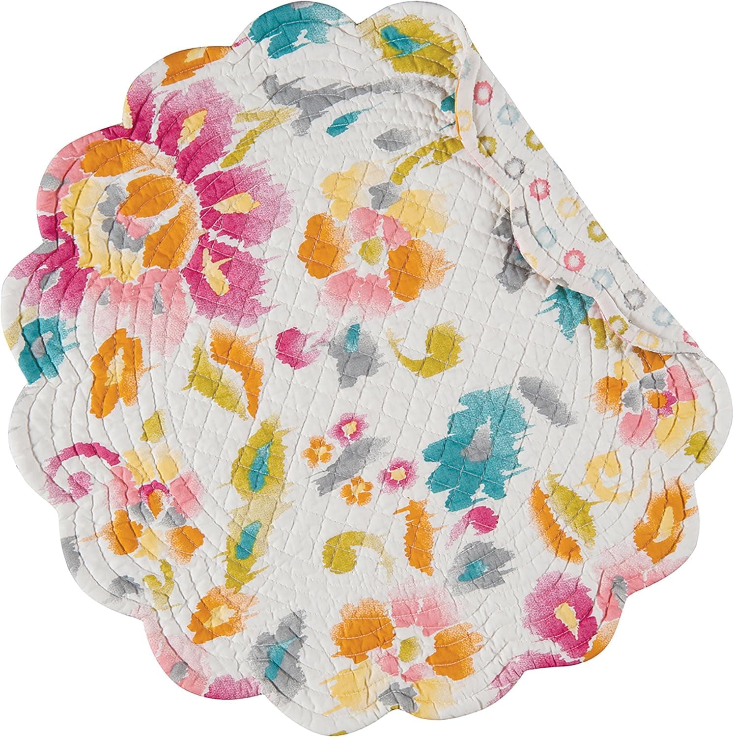 C&F Home Sasha Cotton Quilted Round Reversible Machine Washable Placemat Set of 6 Round Placemat Set of 6 Pink