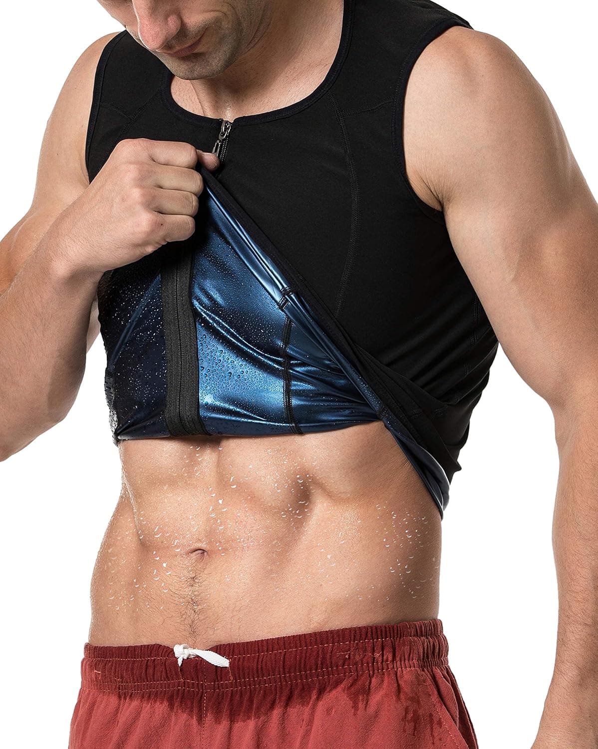 MOLLDAN Mens Polymer Sauna Vest Sweat Slimming Compression Tank Top with Zipper Workout Shirt Heat Trapping Suit