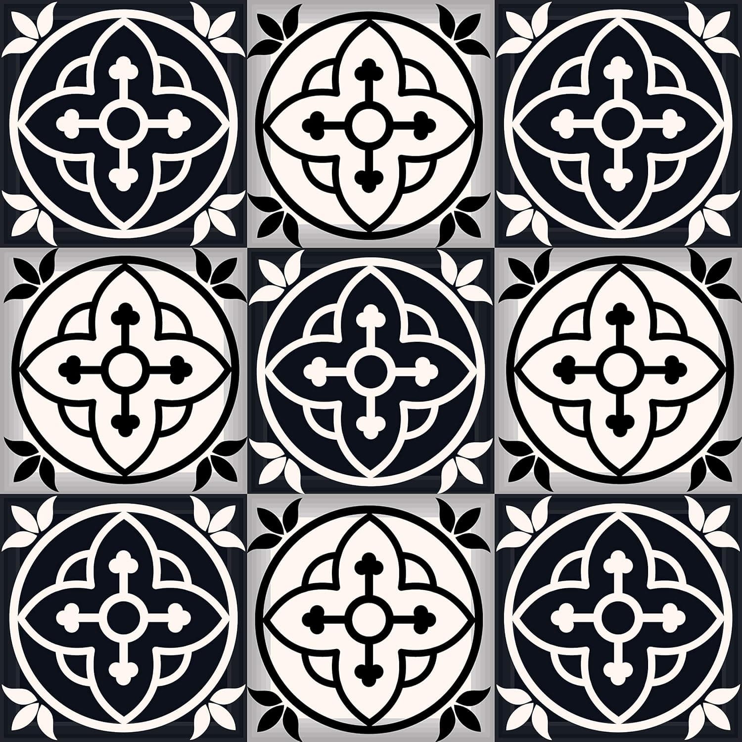 Mi Alma Black and White Tile Stickers Peel and Stick Tile Stickers 24 PC Set backsplash Tile Decals Bathroom & Kitchen Vinyl Wall Decals Just Peel Stick Home Decor (Stars, 8x8 Inch)