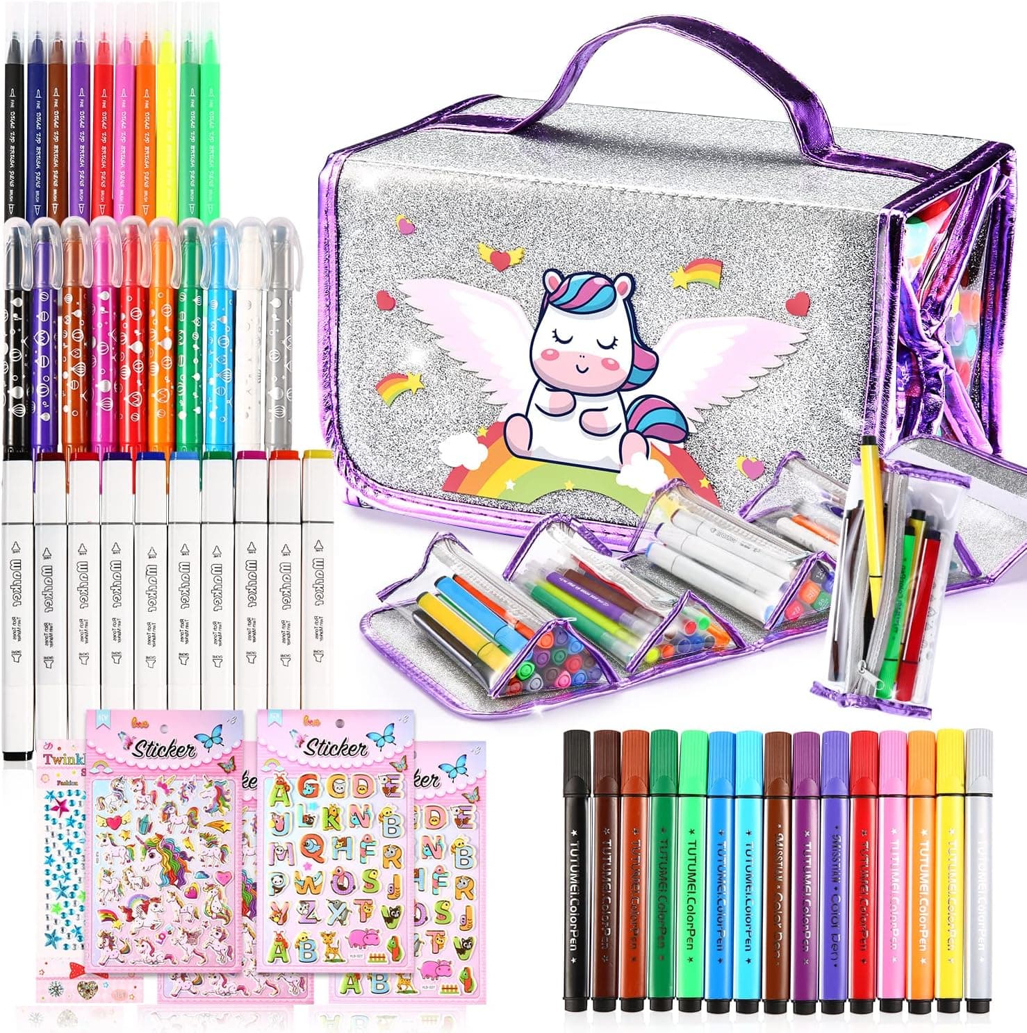 School Supplies Kit For Kids – Markers For Kids Unicorn Pencil Pouch Removable Odorless Washable Markers Crayons Pens Set Art & Craft for Girls Gifts Birthday Christmas All Art Supplies Coloring Set