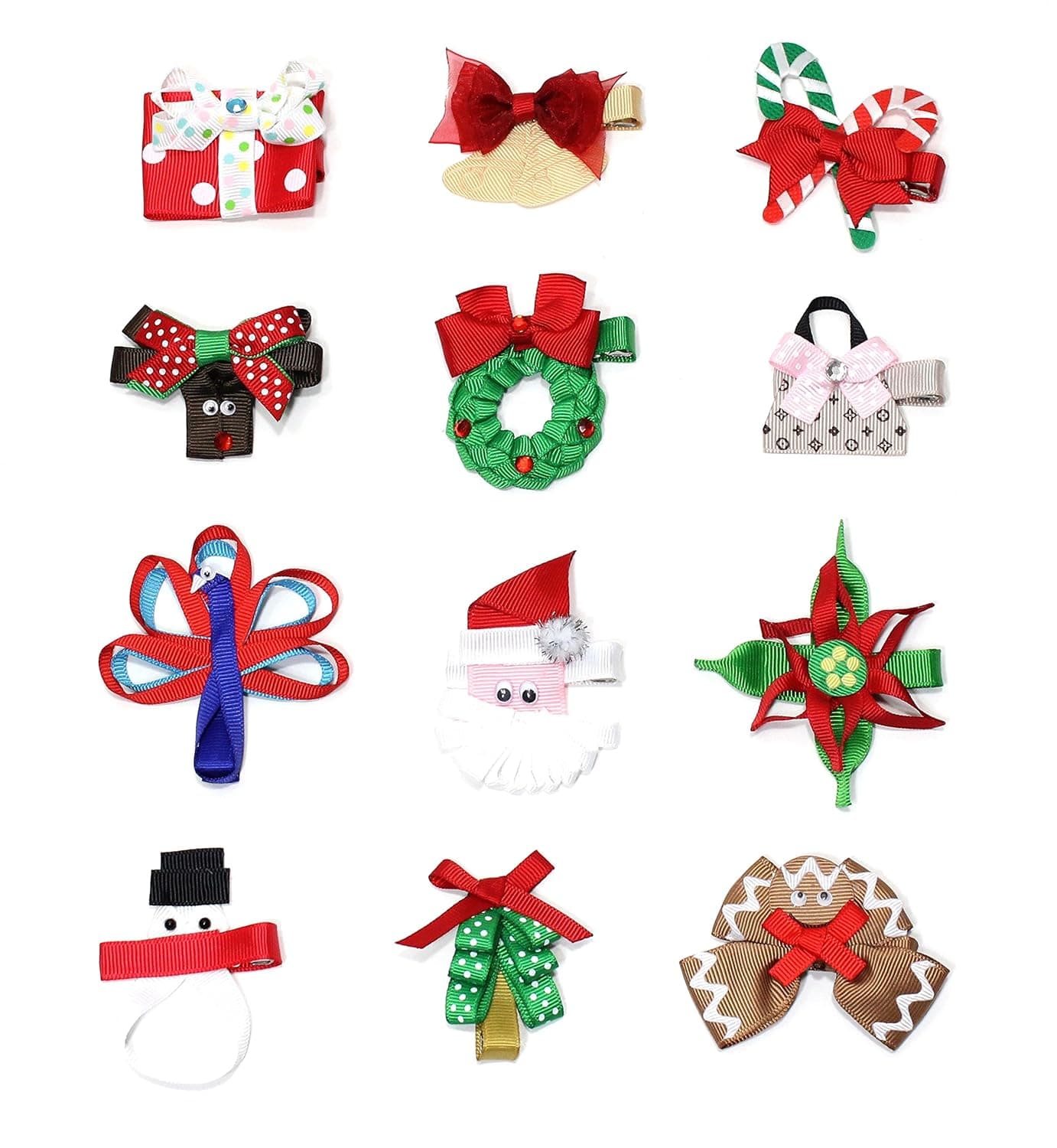 Accufashion Holiday Character Grosgrain Hair Bow 12 pcs