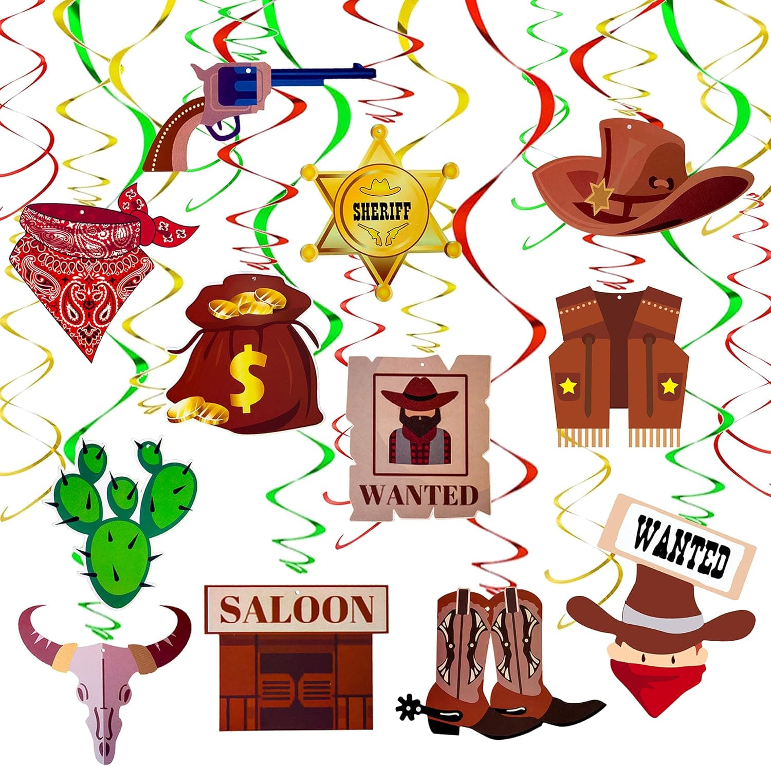 30PCS Western Cowboy Party Hanging Swirls Decorations for Western Theme Birthday Party Hanging Booth Props Cowboy Party Supplies Boys Birthday Baby Shower Favor Spiral Ornaments