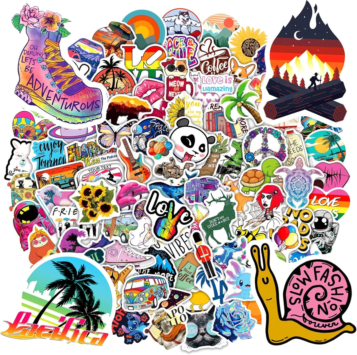 Fashion VSCO Aesthetic Stickers 100 Pieces, Cute Colorful Kawaii Waterproof Sticker Pack for Laptop Water Bottle Outdoor Party Gift Skateboard Teen Boys Girls Diary Stickers, Vinyl Stickers