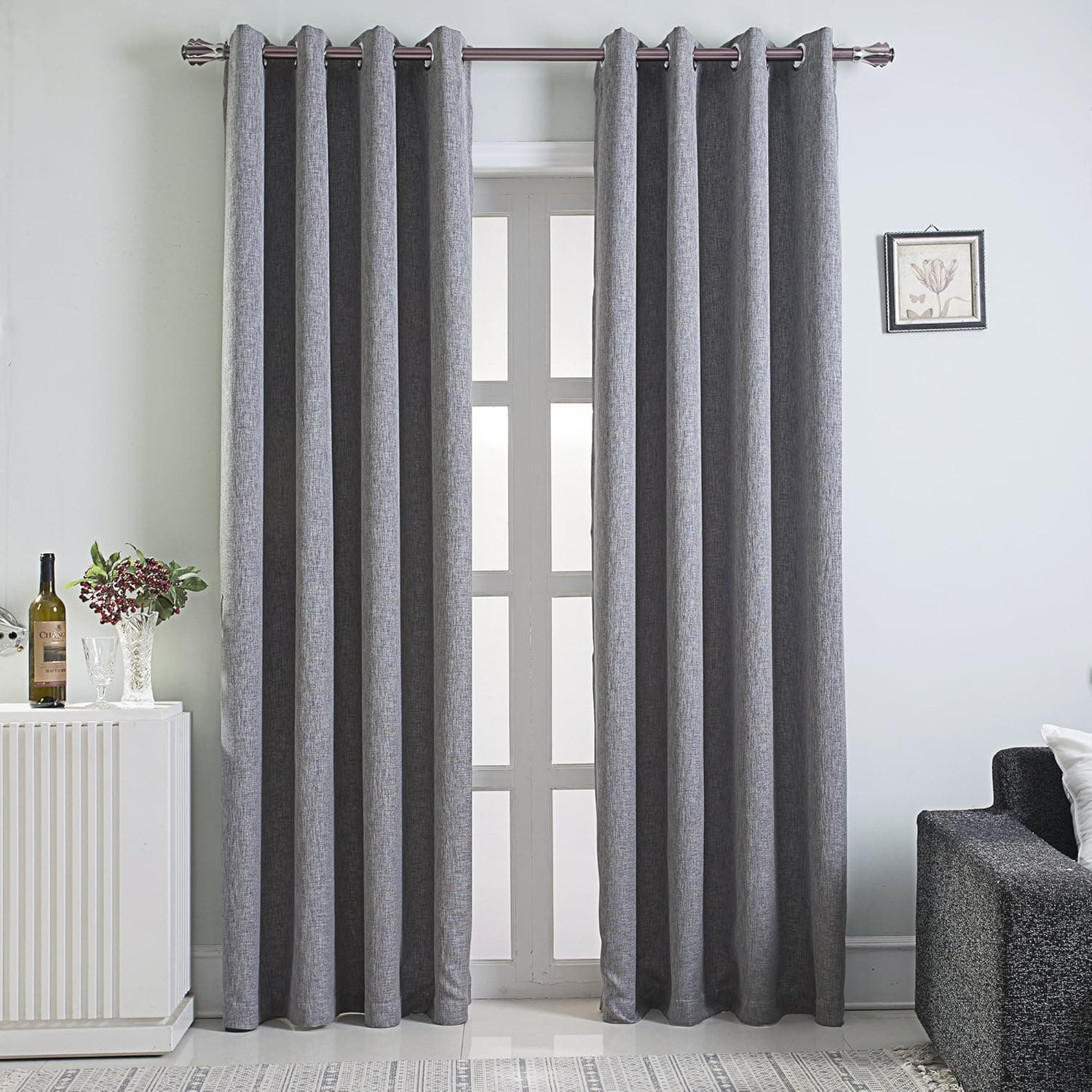 LAMBARY Grommet Blackout Curtains 2 Panels Set for Bedroom Thermal Insulated Window Draperies Room Darkening Drapes for Living Room 84 Inches Long Silver Grey