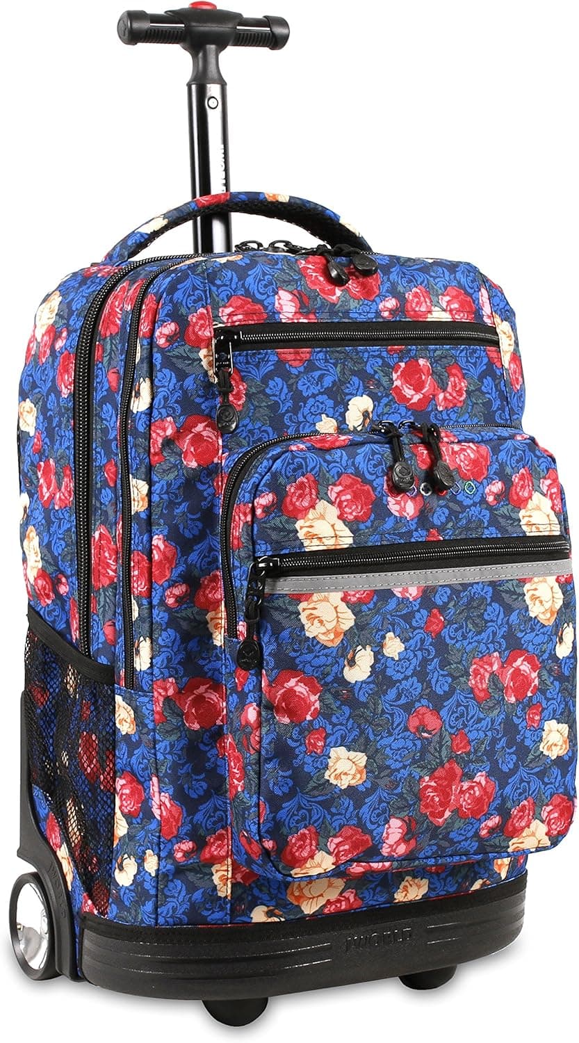 J World New York Sundance Rolling Backpack Girl Boy Roller Bookbag, Vintage Rose, 20 X 13 X 9 (H X W X D)