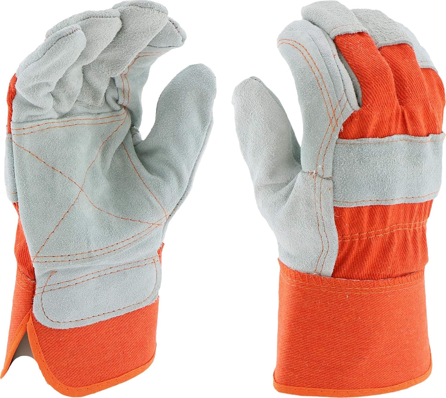 West Chester 75525 Split Cowhide Palm Gloves- Medium, Double Leather, Shirred Elastic Wrist, Wing Thumb