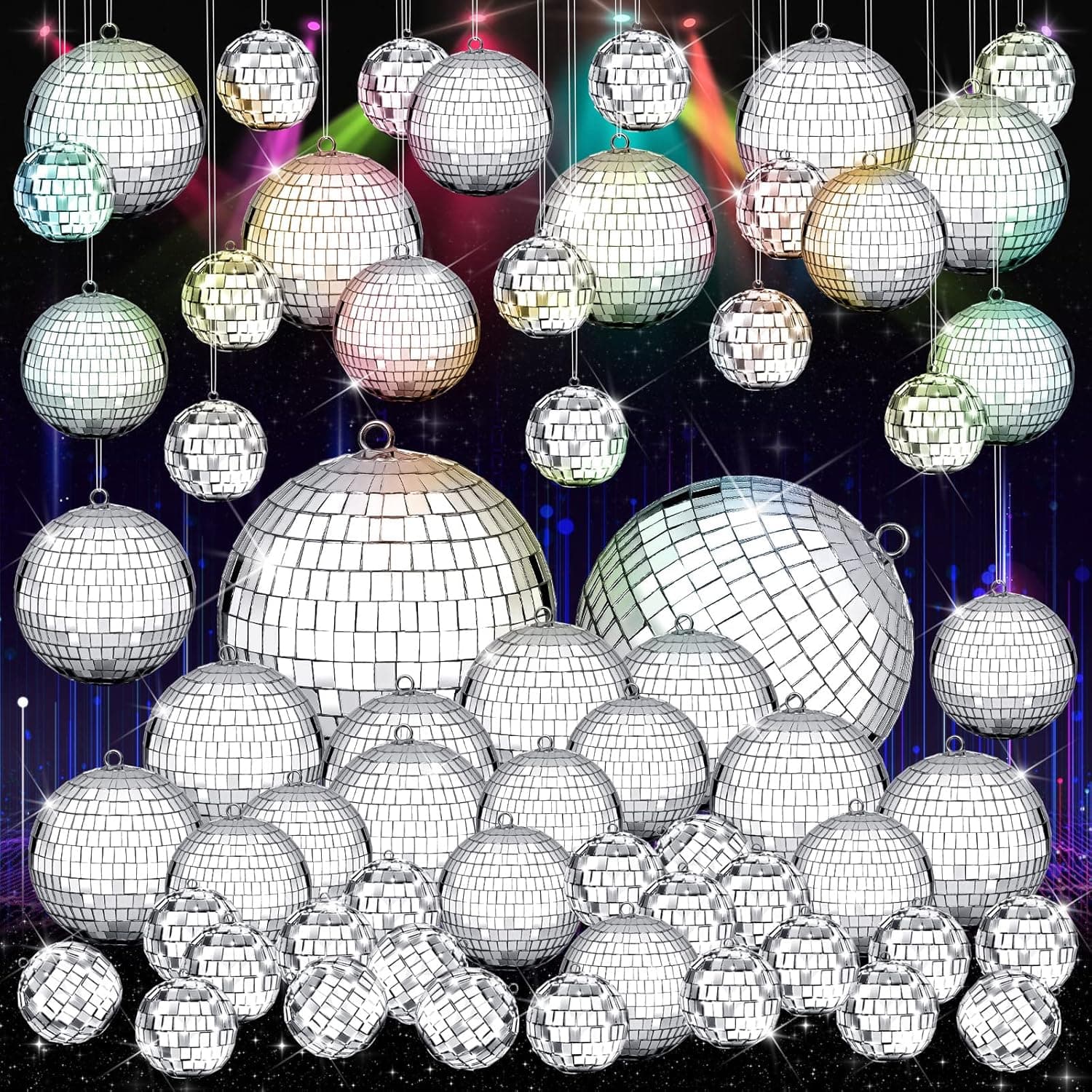 100 Pcs Mirror Disco Balls Decorations Different Sizes Bulk Silver Disco Balls Ornaments Hanging Disco Balls for Christmas Tree Dance Music 50s 60s 70s Disco Themed Party Decor (1,2,3,6)