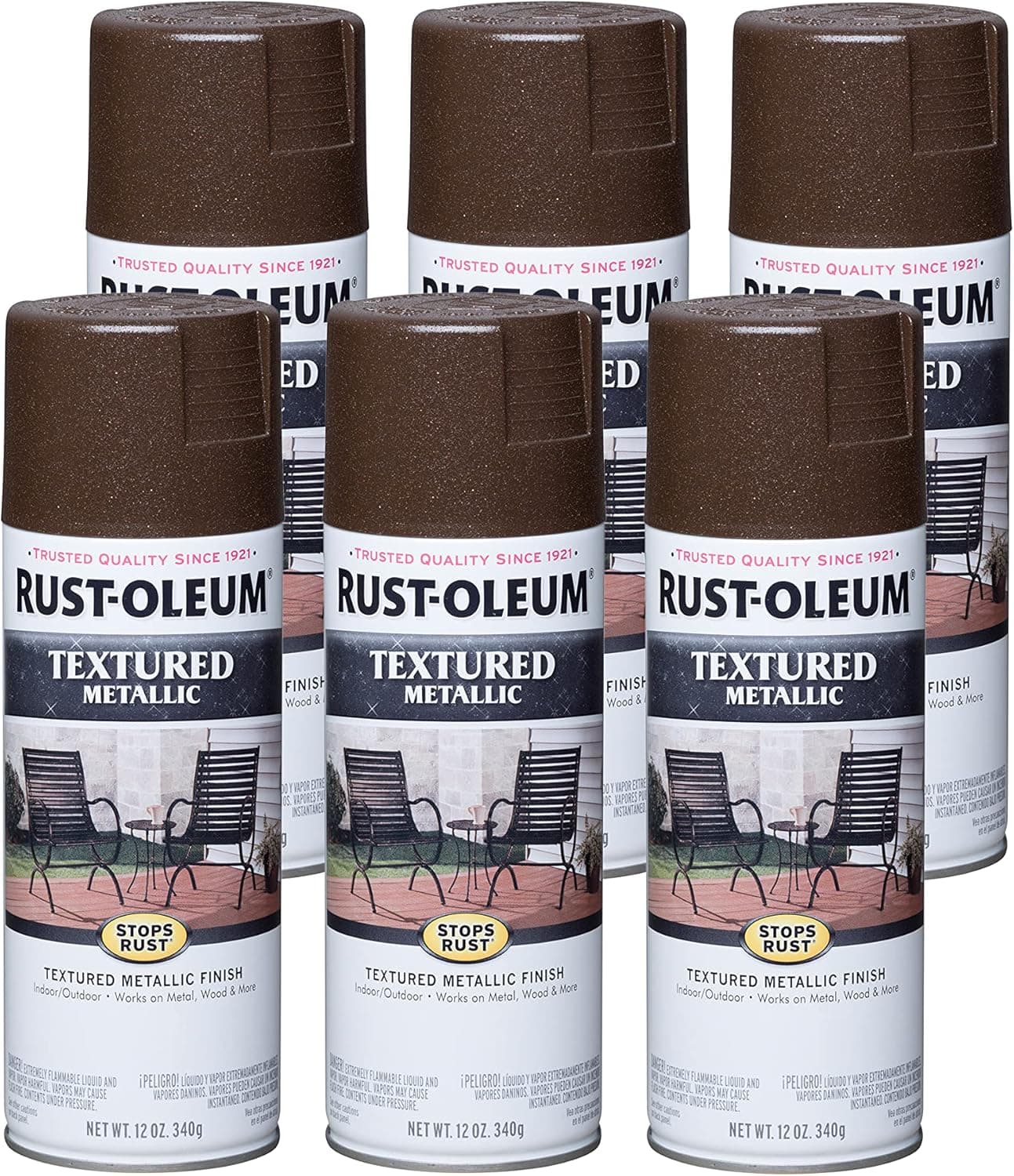 Rust-Oleum 262660-6PK Stops Rust Metallic Textured Spray Paint, 12 Oz, Mystic Brown, 6 Pack