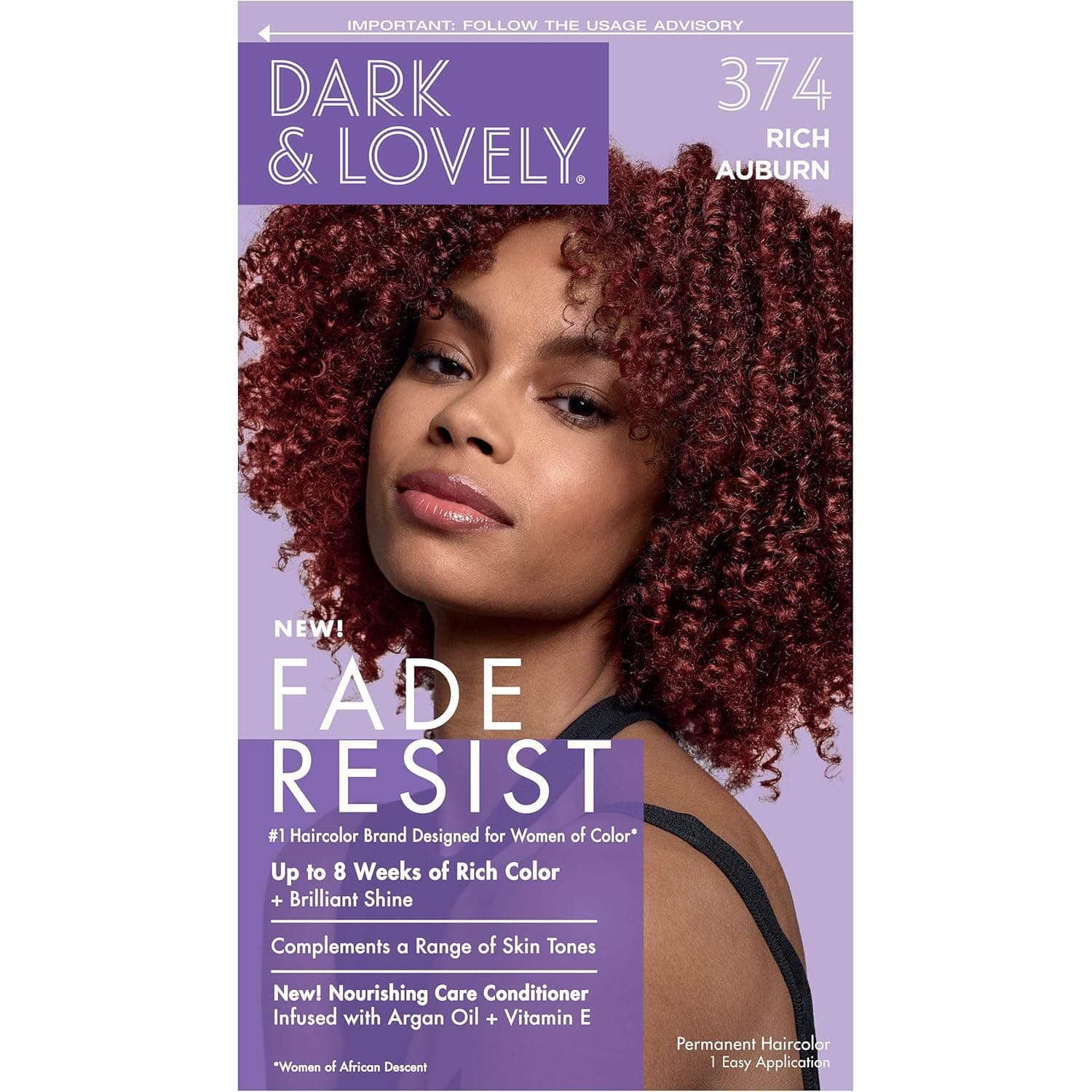 SoftSheen-Carson Dark and Lovely Fade Resist Rich Conditioning Hair Color, Permanent Hair Color, Up To 100 percent Gray Coverage, Brilliant Shine with Argan Oil and Vitamin E, Rich Auburn