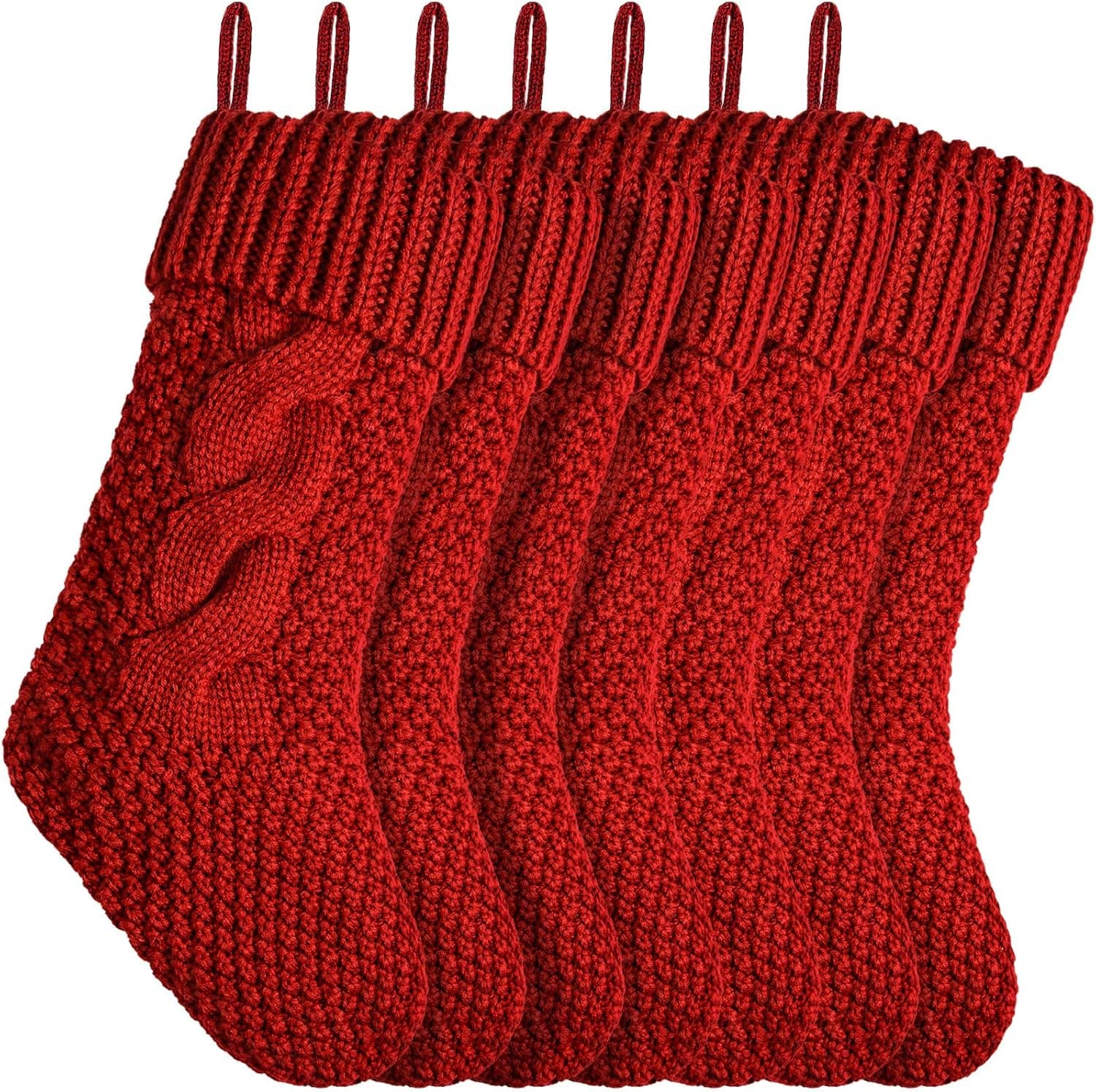 Christmas Stockings Double-Sided Xmas Stockings Knitted 18 Inches Large Fireplace Hanging Stockings for Christmas Decoration (Burgundy, 7)