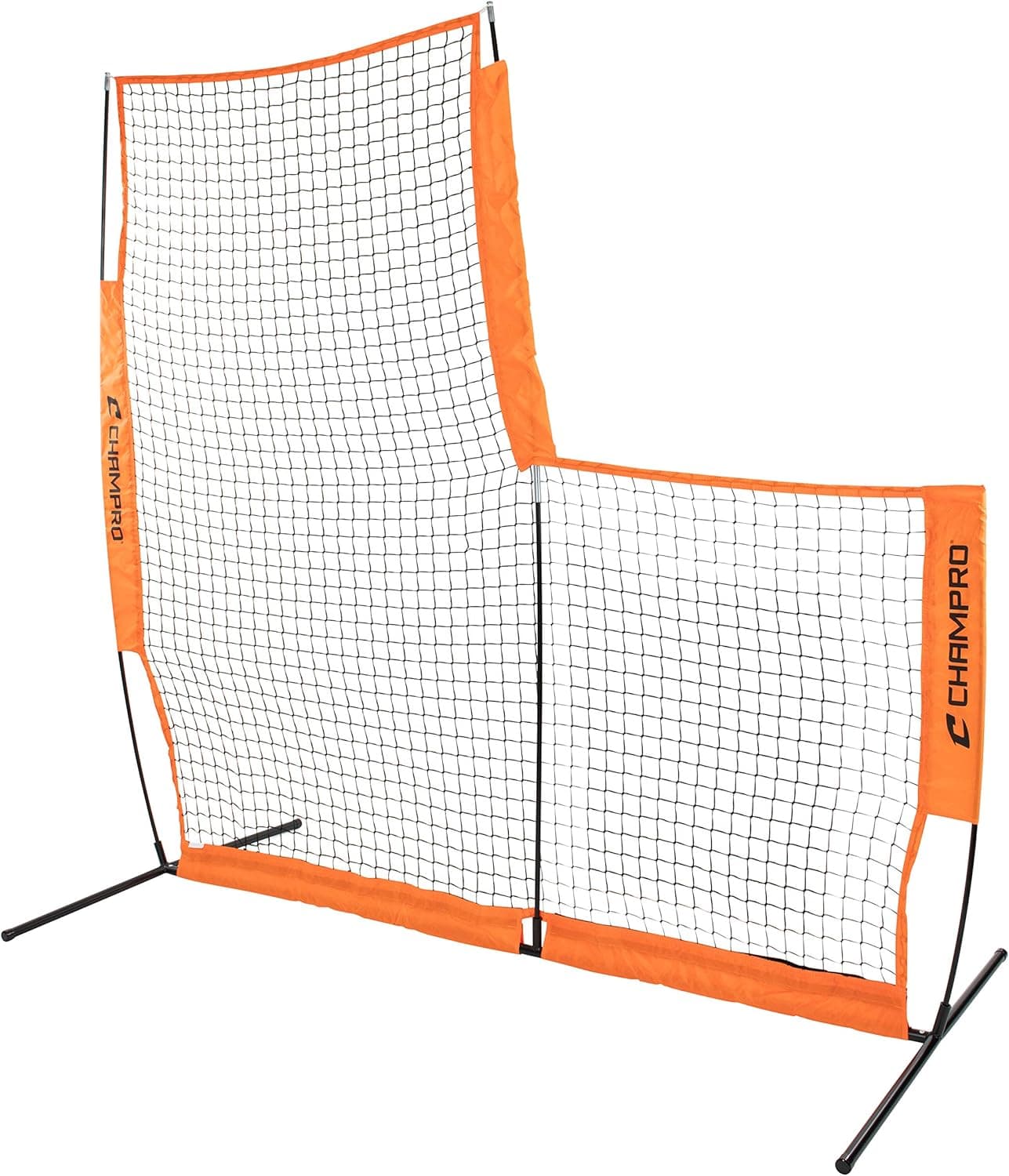 CHAMPRO MVP Portable Lightweight Protective L-Screen, Baseball/Softball Pitcher's Net, 7' X 7' Orange