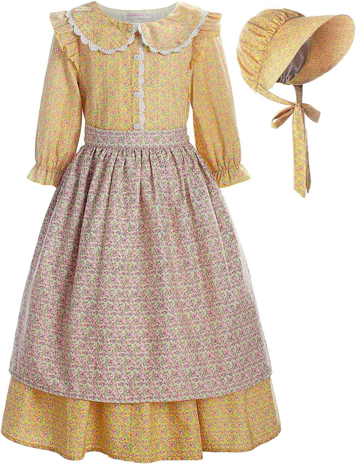 ReliBeauty Pioneer Girl Costume Colonial Prairie Dress Yellow