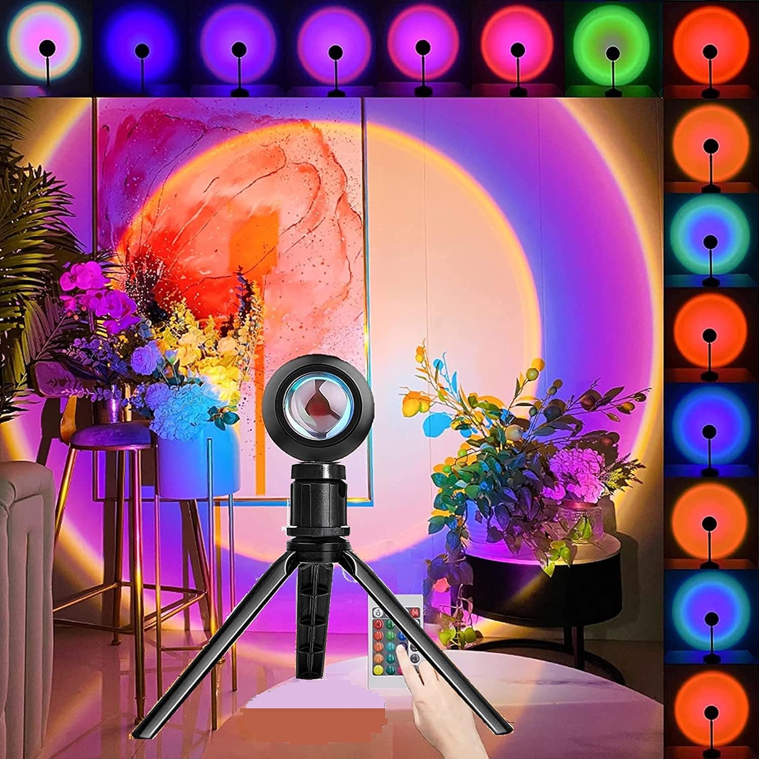 Modern RGB Sunset Projection Night Lamp - 360 Rotation with Tripod, Projection, Changing 16 Colors Romantic Led Light, Adaptable Stand Projector for Aesthetic Photography, (Red, Green, Blue)
