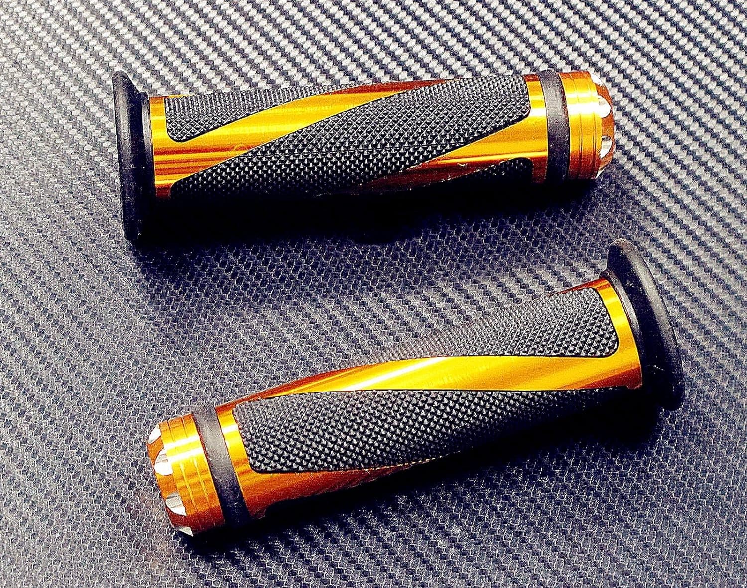 Motorcycle Handle Bar Grips Gold Golden 7/8" 2pcs with Billet Aluminum Bar End Cap Plug Slider Top Quality Brand New