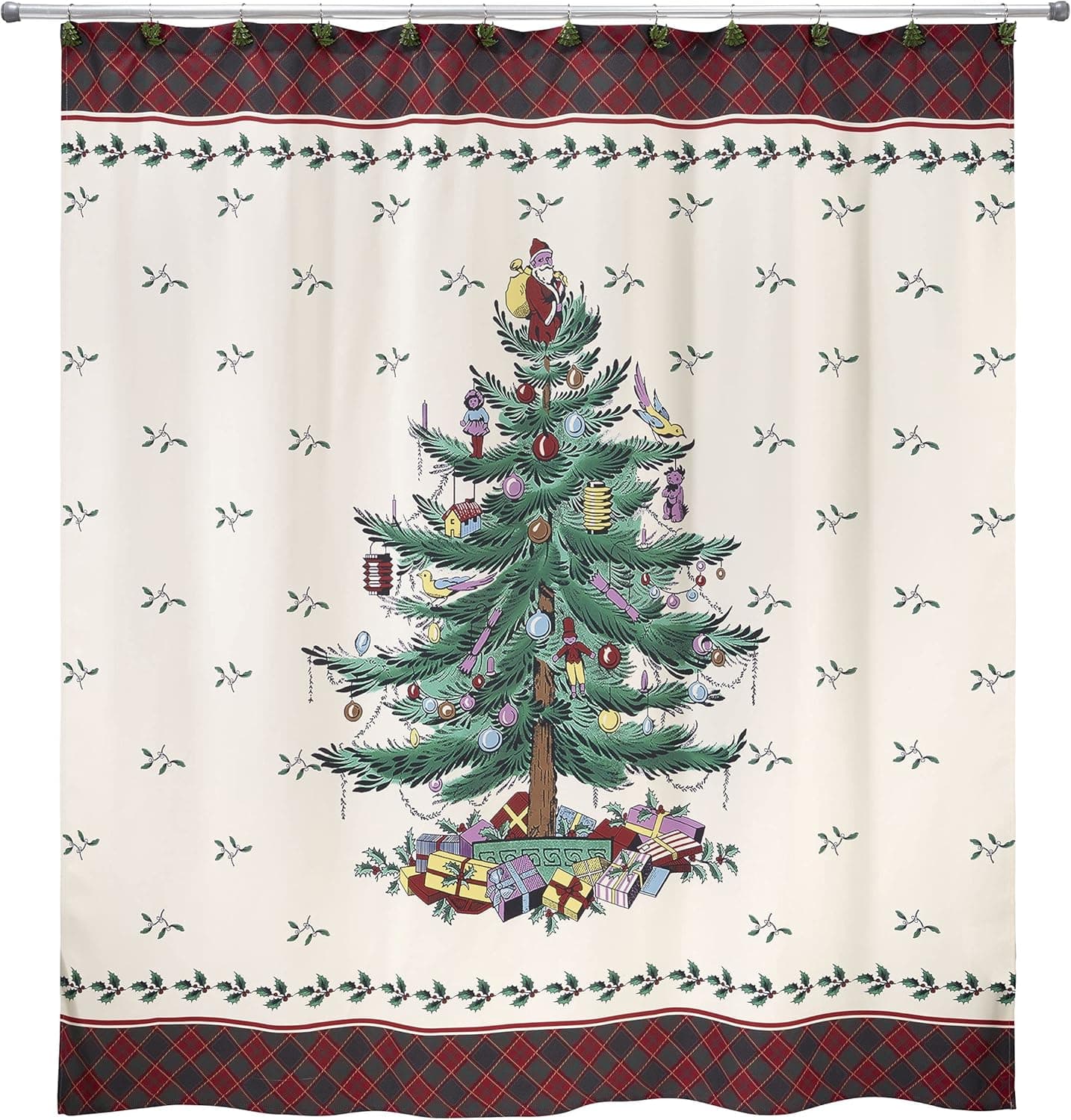 Spode - Fabric Shower Curtain, Holiday Bathroom Accessories, Christmas Decor