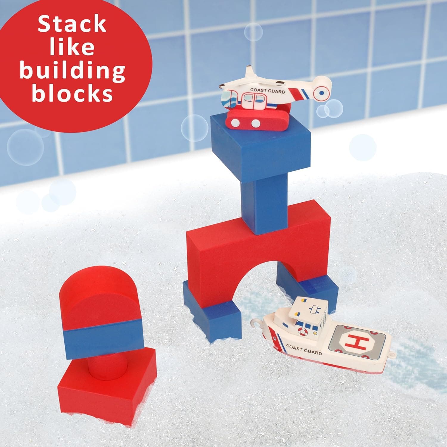 Just Think Toys BathBlocks Coast Guard Boat & Helicopter