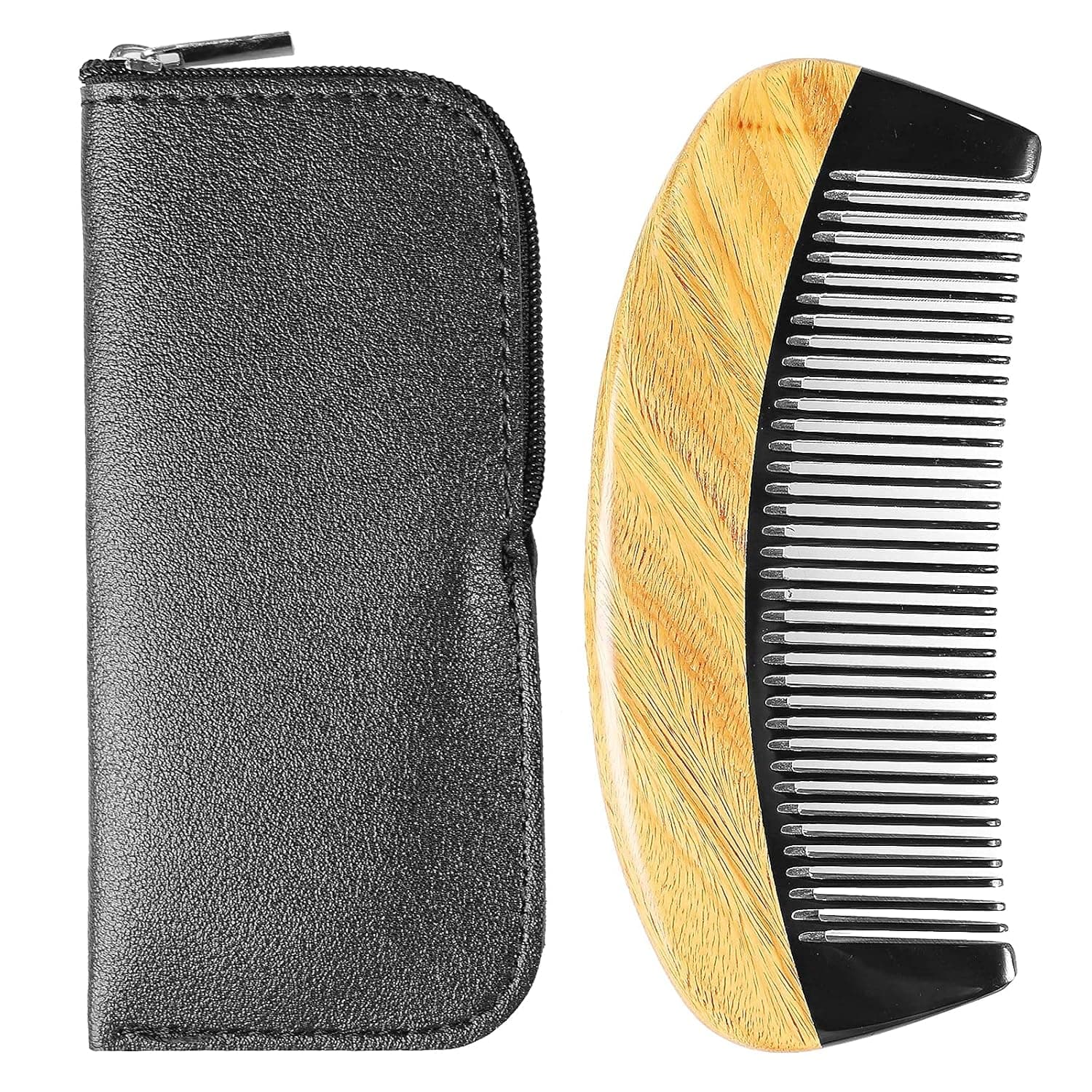 Onedor 100% Handmade Natural Green Sandalwood With Buffalo Horn Hair Combs - Anti-Static Sandalwood Scent Natural Hair Detangler Wooden Combs (Mini Oval Fine Tooth)