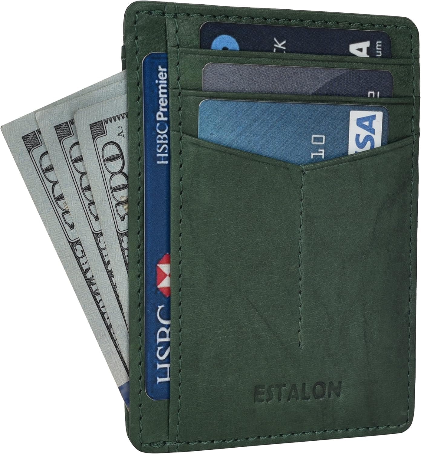 ESTALON Minimalist Wallet for Men and Women - Genuine Leather RFID Secured Card Case (Fern)