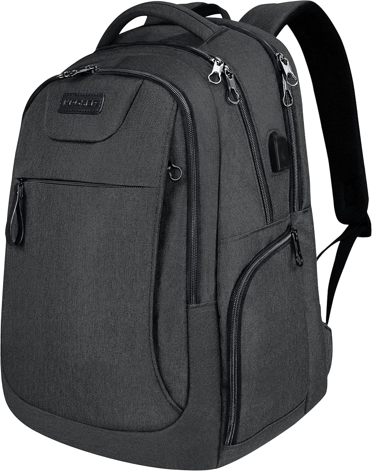 KROSER Laptop Backpack for 17.3 Inch Laptop Anti-Theft Large Computer Backpack with USB Charging Port Water-Repellent Casual Daypack for Travel/Business/College/Men/Women-Charcoal Black