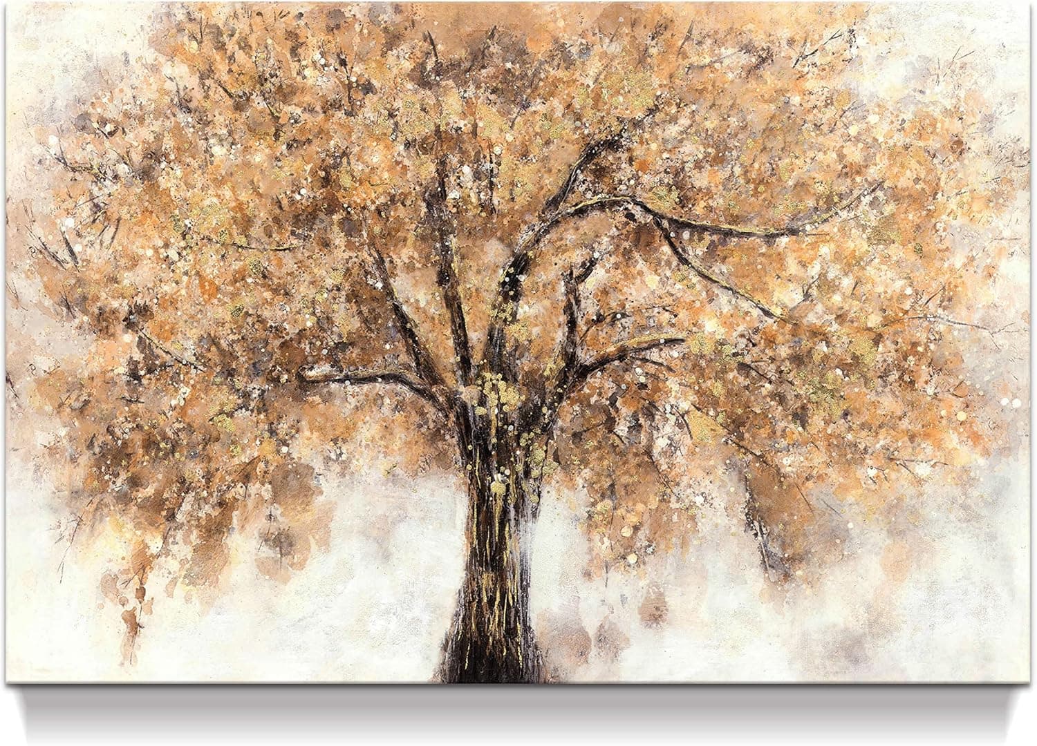 artopia Autumn Fall Tree Wall Decor: Abstract Yellow Gold Canvas Prints Art Mustard Nature Picture For Living Room Bedroom 45"x30"