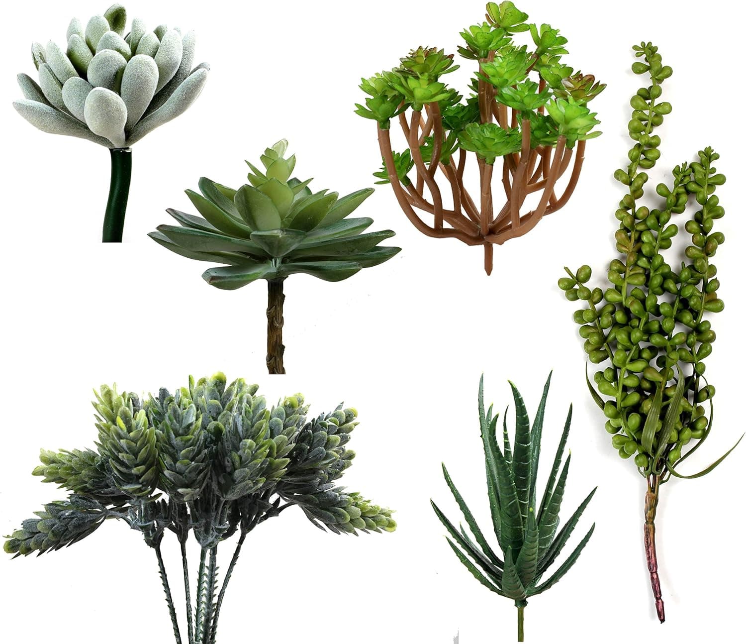 CrescentEdego Pack of 6 Fake Succulent Plants Office Home Décor - Faux Plants Decoration Faux Succulent Bouquet Plants Wall Hanging Fake Succulent Plants Pick Textured Faux Succulent Plants