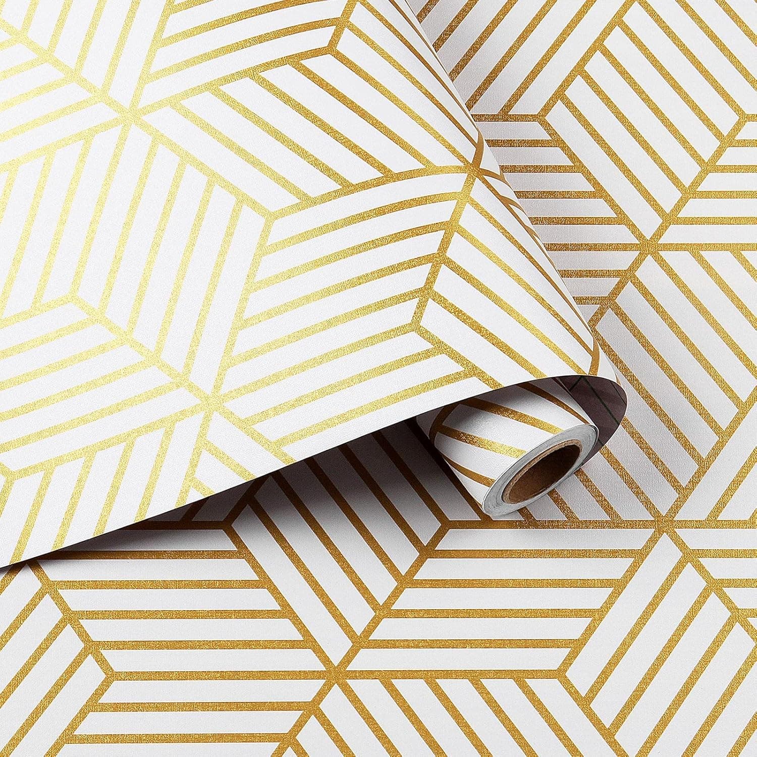 HelloWall 17.71"x 78.7"Gold Wallpaper Peel and Stick Modern Geometric Wallpaper Gold Hexagon Contact Paper for Cabinets Removable Wall Paper Sticker Pull and Stick Vinyl Self Adhesive Drawer Liner DIY