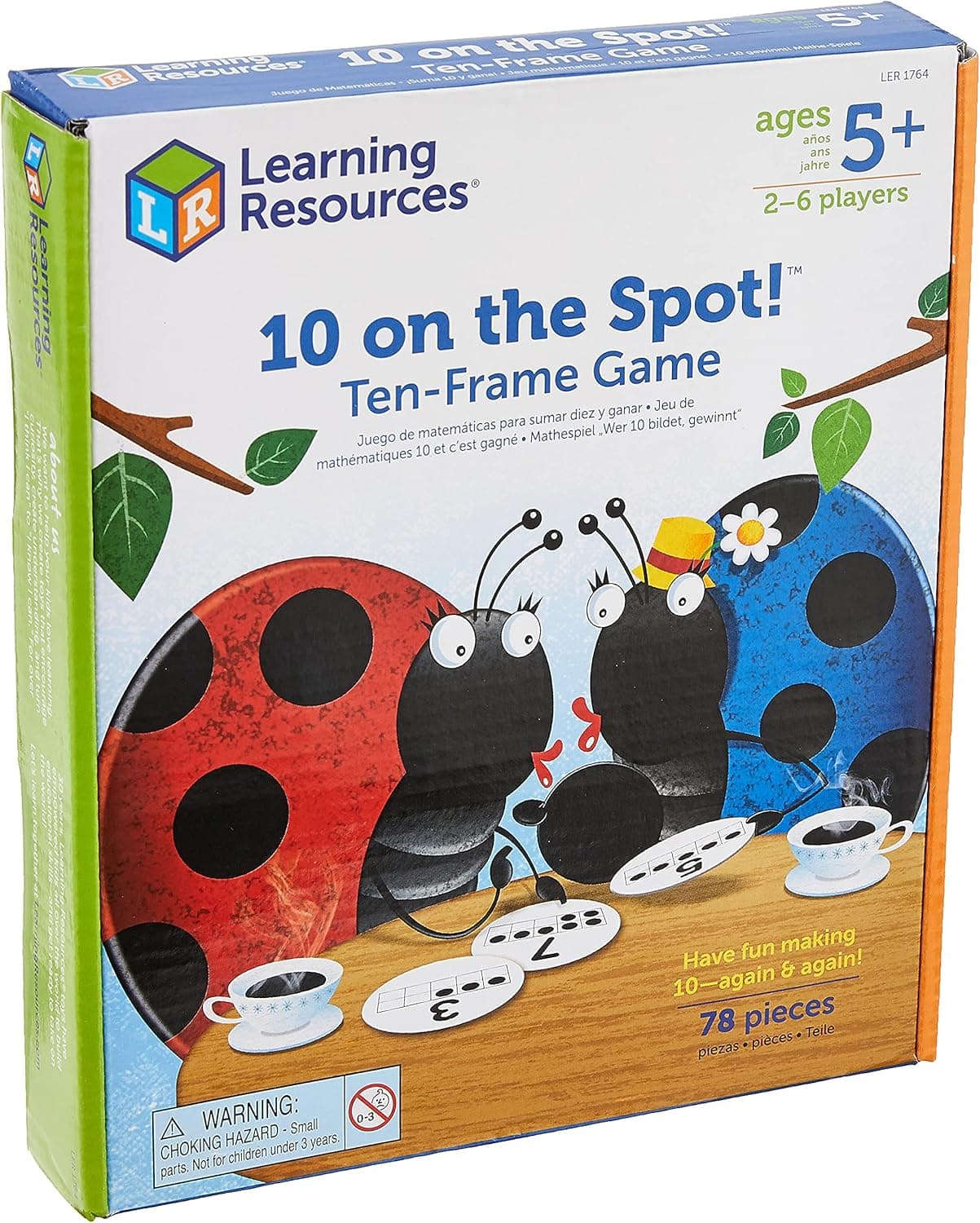 Learning Resources 10 on the Spot Ten Frame Game - 2-6 Players, Ages 5+ Math Learning Games for Kids, Kindergartner Activities