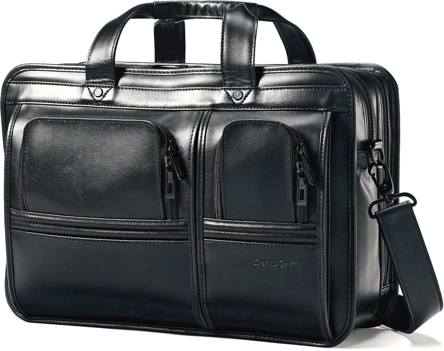 Samsonite Leather Two Pocket Toploader (Black)