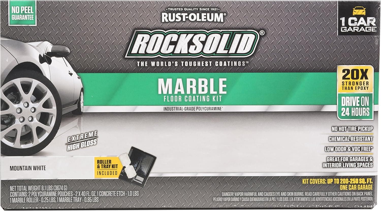 Rust-Oleum 306321 RockSolid Marble 1 Car Garage Floor Coating Kit, Mountain White