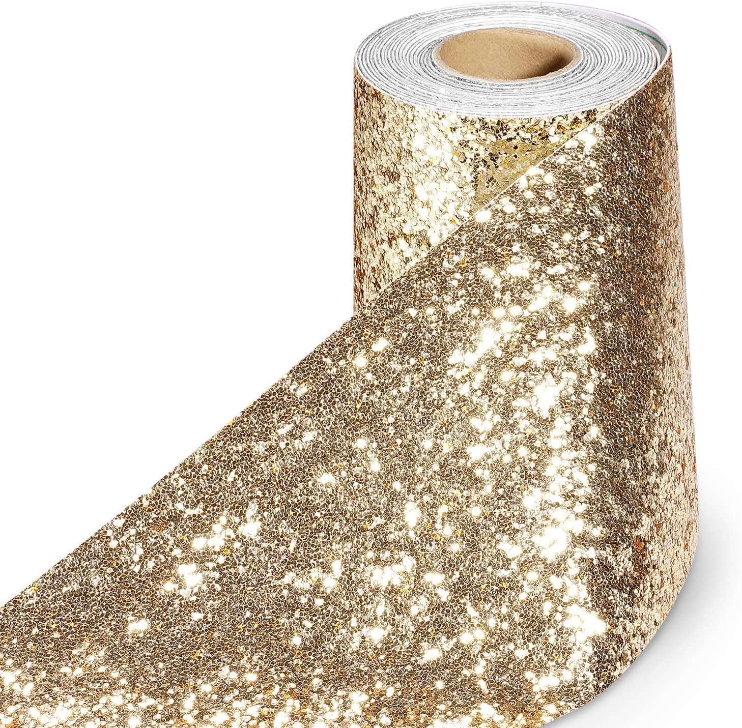 Stickyart Champagne Chunky Glitter Wallpaper Peel and Stick Glitter Wallpaper Border Self Adhesive Sequins Sparkle Glitter Fabric Contact Paper for DIY Crafts Ceiling Decoration 3.94"x160"
