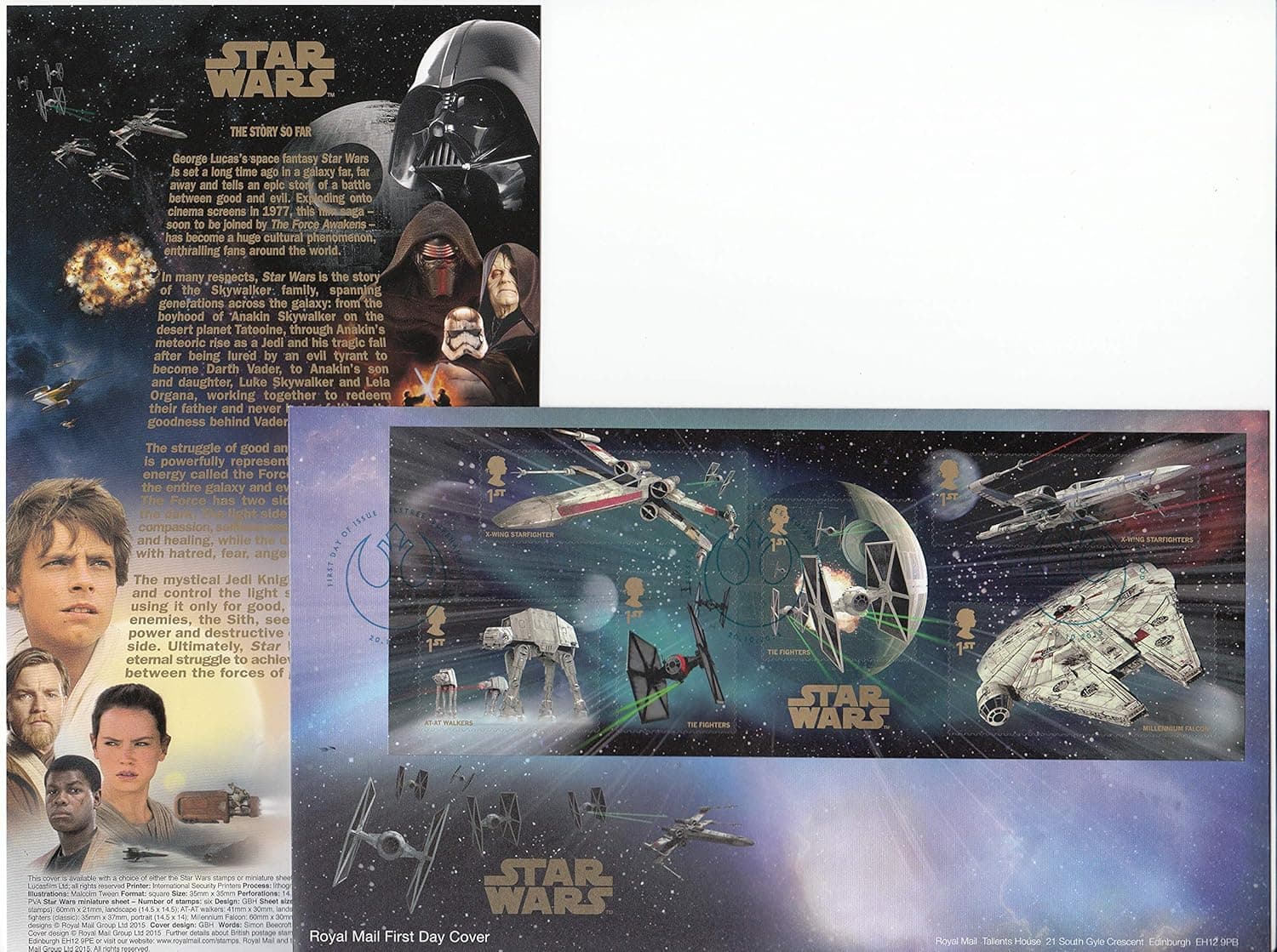 Royal Mail Stamp Sheet Souvenir First Day Cover Collectible Postage Stamps Made for Star Wars The Force Awakens