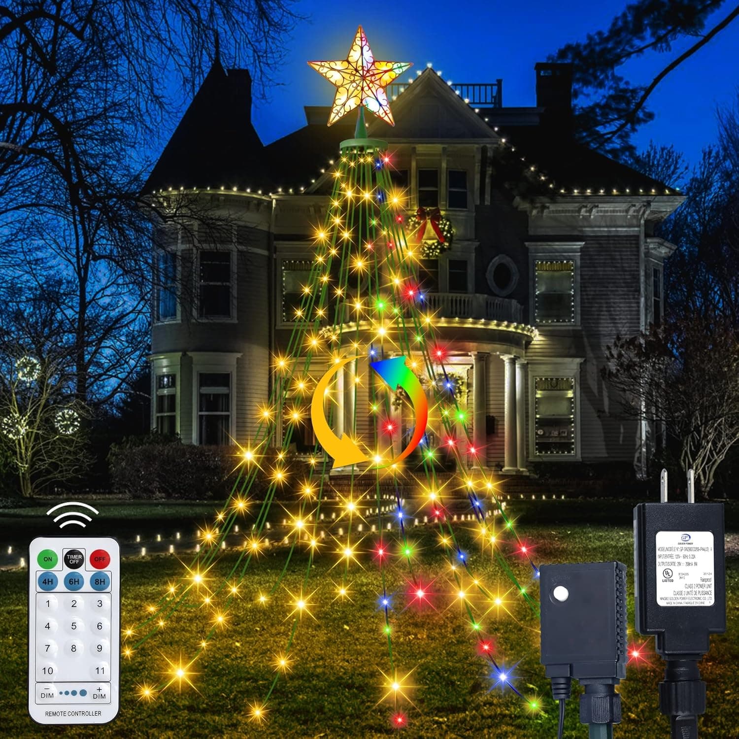kukuder 300 LED Color Changing Christmas Lights with 9.5'' Star Tree Topper for Tree, 11Lighting Modes with Remote Control for Indoor Outdoor Christmas Tree Decorations
