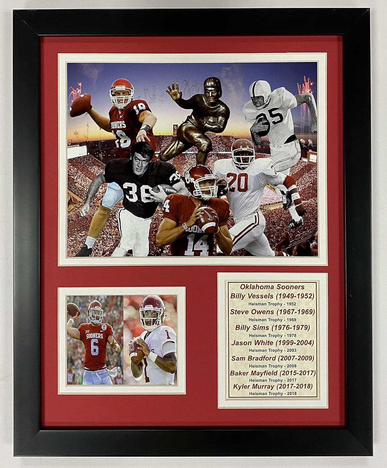 Legends Never Die Oklahoma Sooners Heisman Trophy Winners Collage, 11-Inch by 14-Inch Framed Photo Collage, 11 by 14-Inch