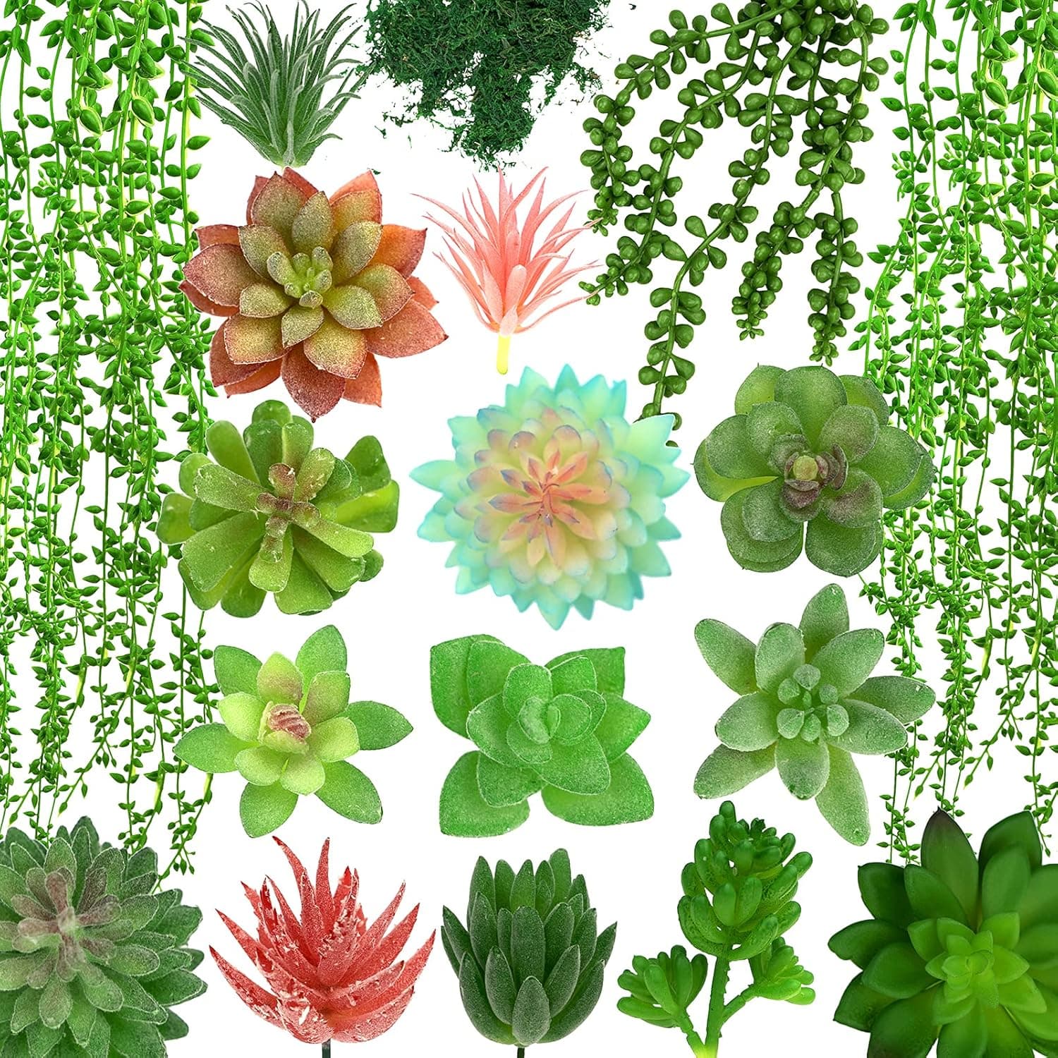 Omldggr 18 Pieces Artificial Succulents Plants Artificial Succulents with Fake Moss, Unpotted Fake Succulent Plants for Home Office Decoration