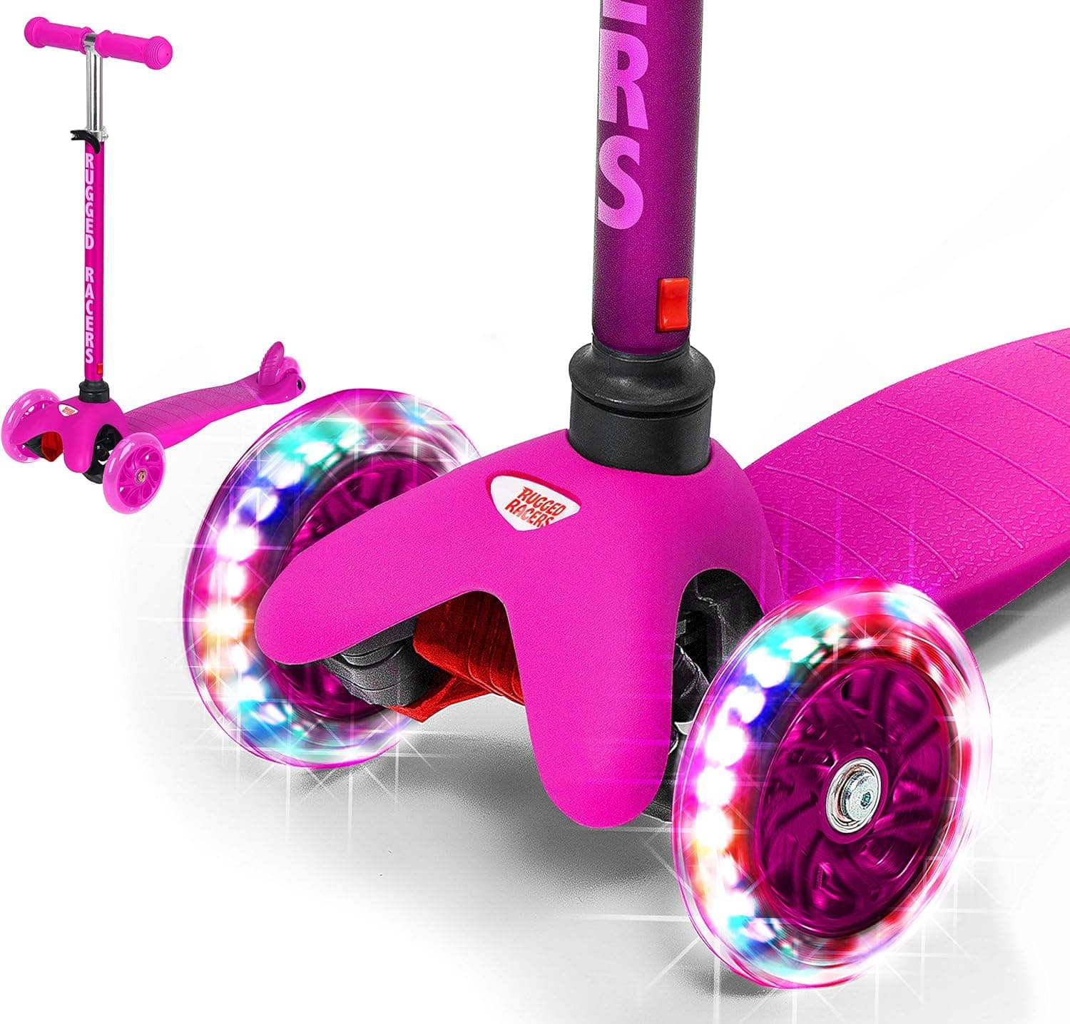 Rugged Racers Dinosaur Print Kick Scooter for Boys & Girls 3 Wheel Scooter, Adjustable Kick Scooter for Kids with PU LED Light Up Wheels, Step Brake, Lean 2 Turn, Ride on Toys for Children 3 Year Plus