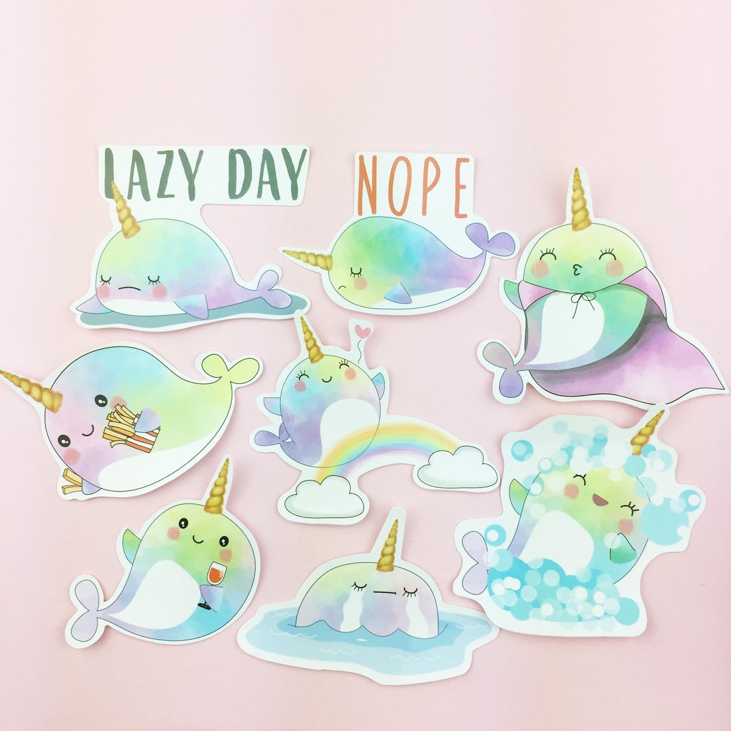 Pack of 8 Whalicorn Vinyl Stickers / Vinyl with UV Lamination / Scratch-proof Waterproof Weather-proof / Computer Decal