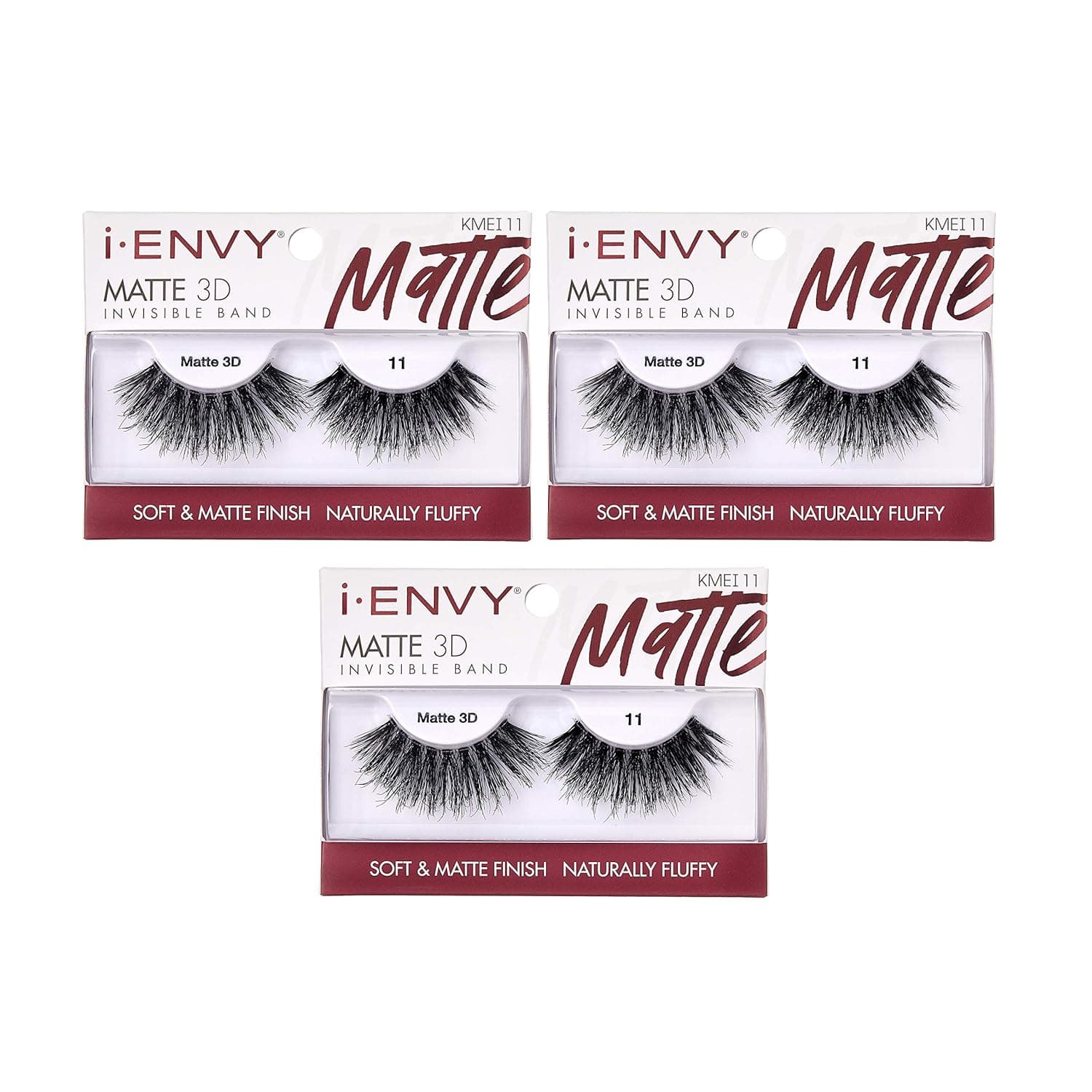 i-Envy 3 Pairs False Eyelashes Matte 3D Collection, Invisible Band, Soft & Matte Finish