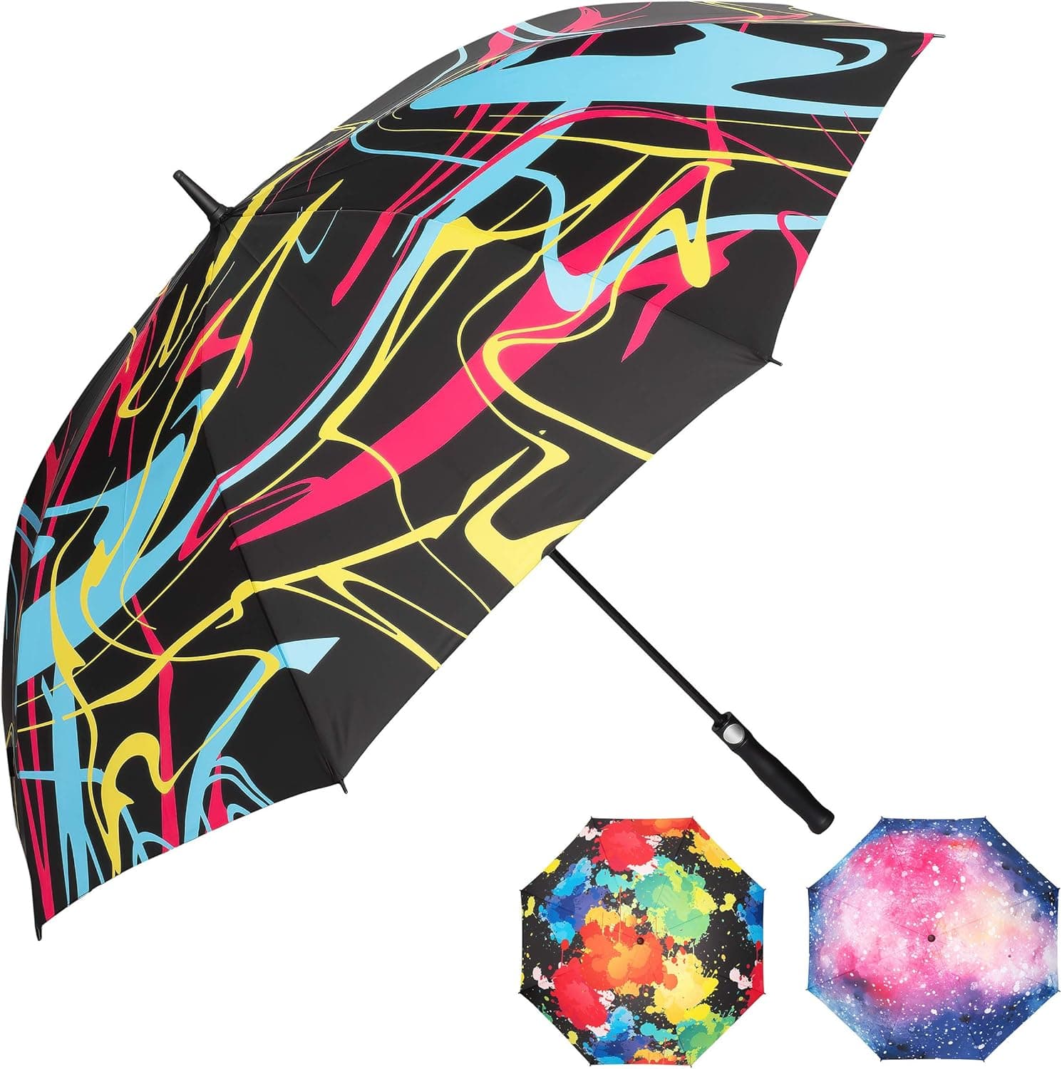 Red Razcal Big Umbrella with Cool, Colorful Designs; Extra Large Family Size 62 Inch Domed Sun and Rain Umbrella; UV Protection with Superior SPF; Quick Dry, Durable, Windproof and Automatic Open
