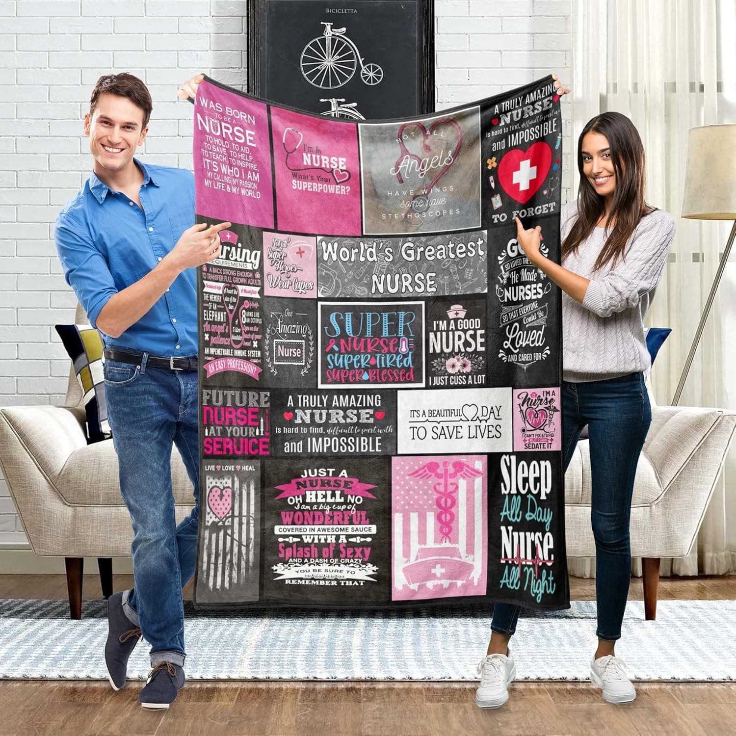 USA Nurse Proud Flag Fleece Blanket Throws,Super Soft Cozy Warm Reversible Blanket for Couch Chair Bed Sofa Office,50"X60"for Teens