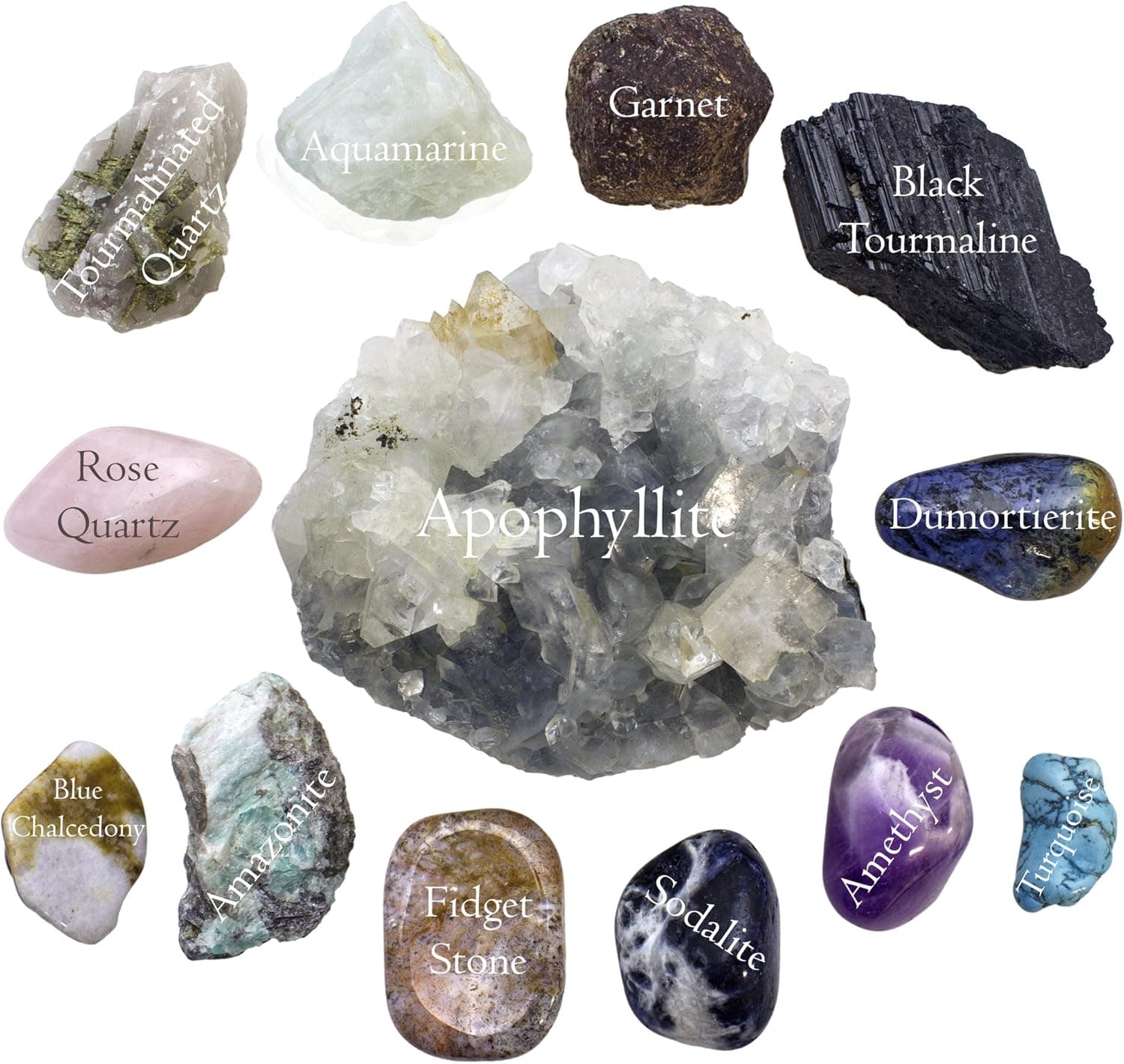 Anxiety and Worry Bundle; 13pcQuality Handpicked Healing Crystals; Stones for Stress Relief, Reversing Negativity, Self-Worth, and Expression; All Natural Gems with Raw and Tumbled Finishes (Premium)