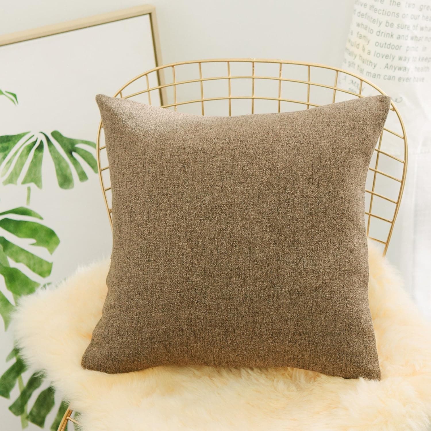 Home Brilliant Solid Striped Linen Chenille Blend Euro Shams Throw Pillow Large Cushion Cover Shell Pillowcase Protector for Patio, 26 x 26 inch(66cm), Olive Green