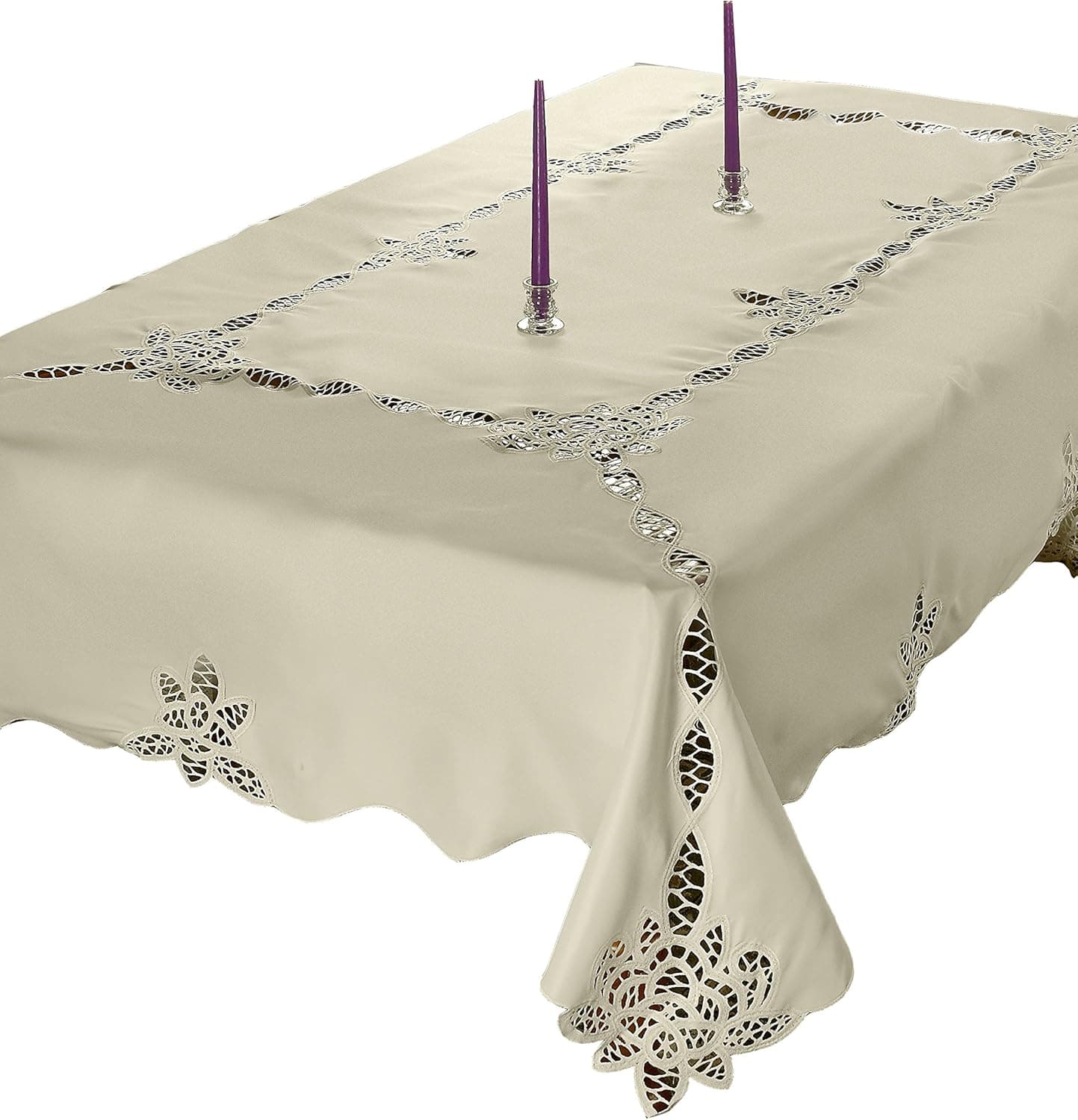 Violet Linen Betenburg Lace Design Tablecloth Beige 70" by 88" Oblong/Rectangle