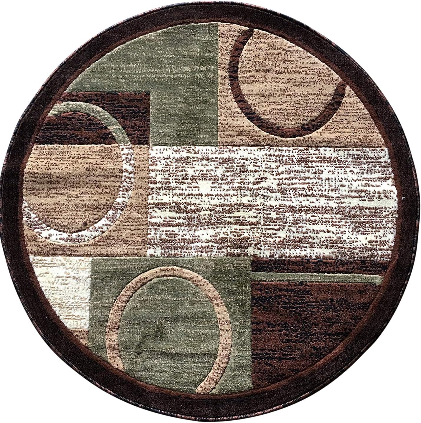 Americana Modern Round Area Rug Brown with Green Design #1497 (5ft3in.X5ft3in. Round)