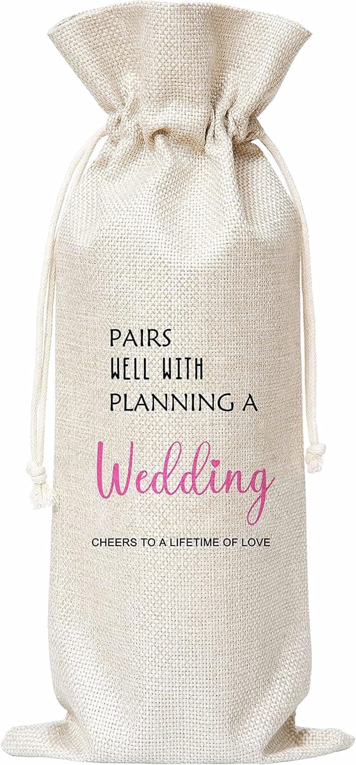 Pairs Well With Planning A Wedding Wine Bag, Gift for Wedding Planning,Wedding Officiant, Wedding Host,Wedding Moderator,Burlap Bag – 1 Pc(wed 003)