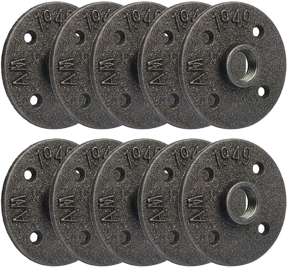 YaeTek 1/2" Malleable Iron Pipe floor Flange Threaded Fitting Perfect for Industrial Pipe Furniture and DIY Decor - Black - 1/2 Inch - Pack of 10 (1/2")