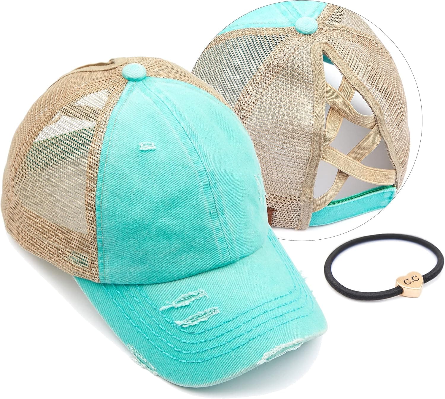 C.C Ponycap Messy High Bun Ponytail Adjustable Glitter Mesh Trucker Baseball Cap
