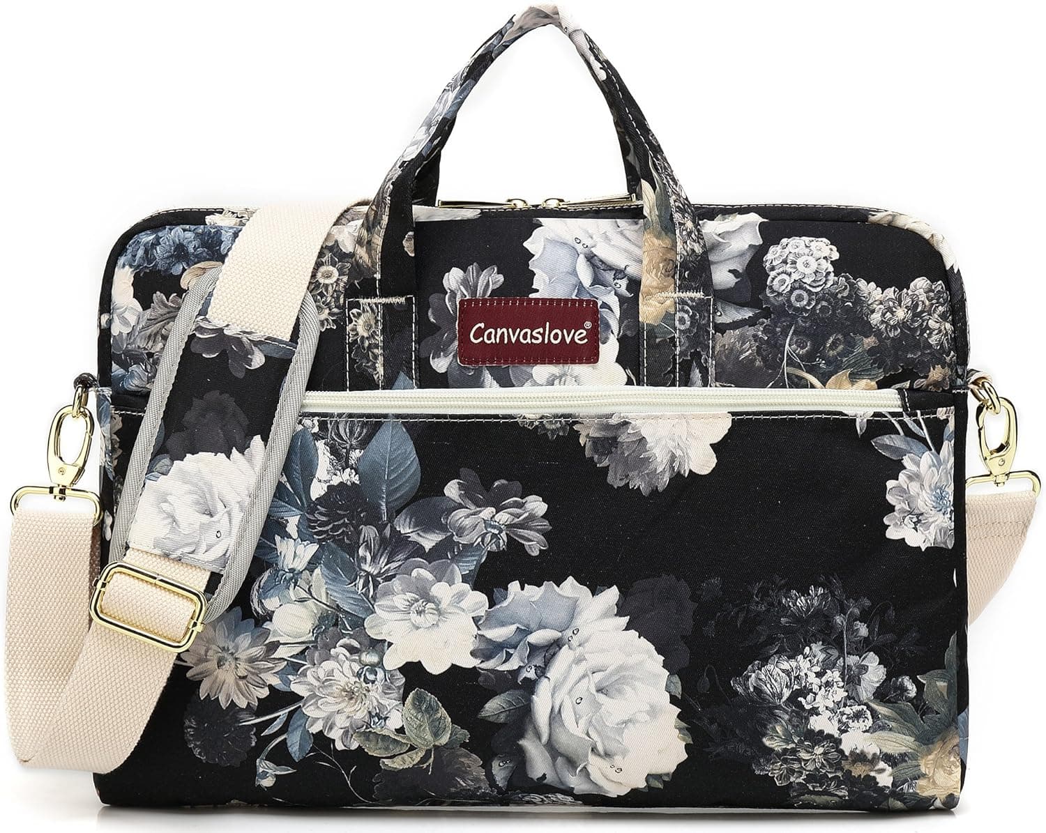 Canvaslove White Chrysanthemum 15 inch Waterproof Laptop Shoulder Messenger Bag Case With Rebound Bubble Protection for 14 inch-15.6 inch laptop