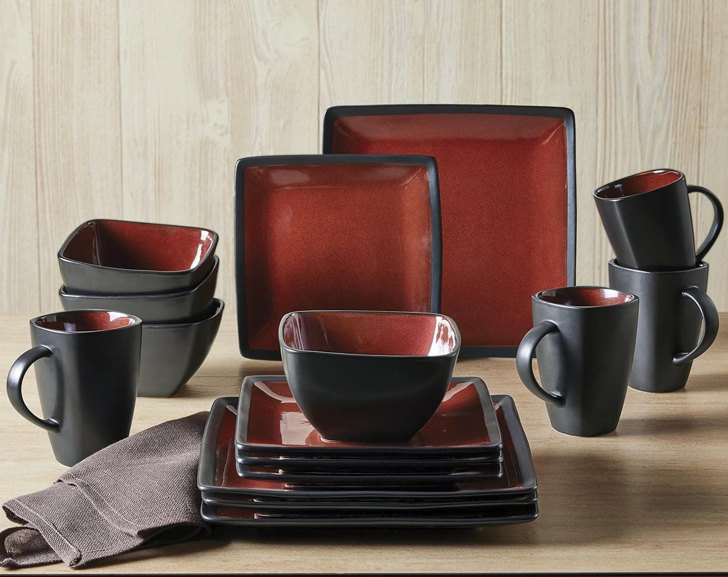 Better Homes & Gardens Red & Black Weston Dinnerware Set - 16 Piece