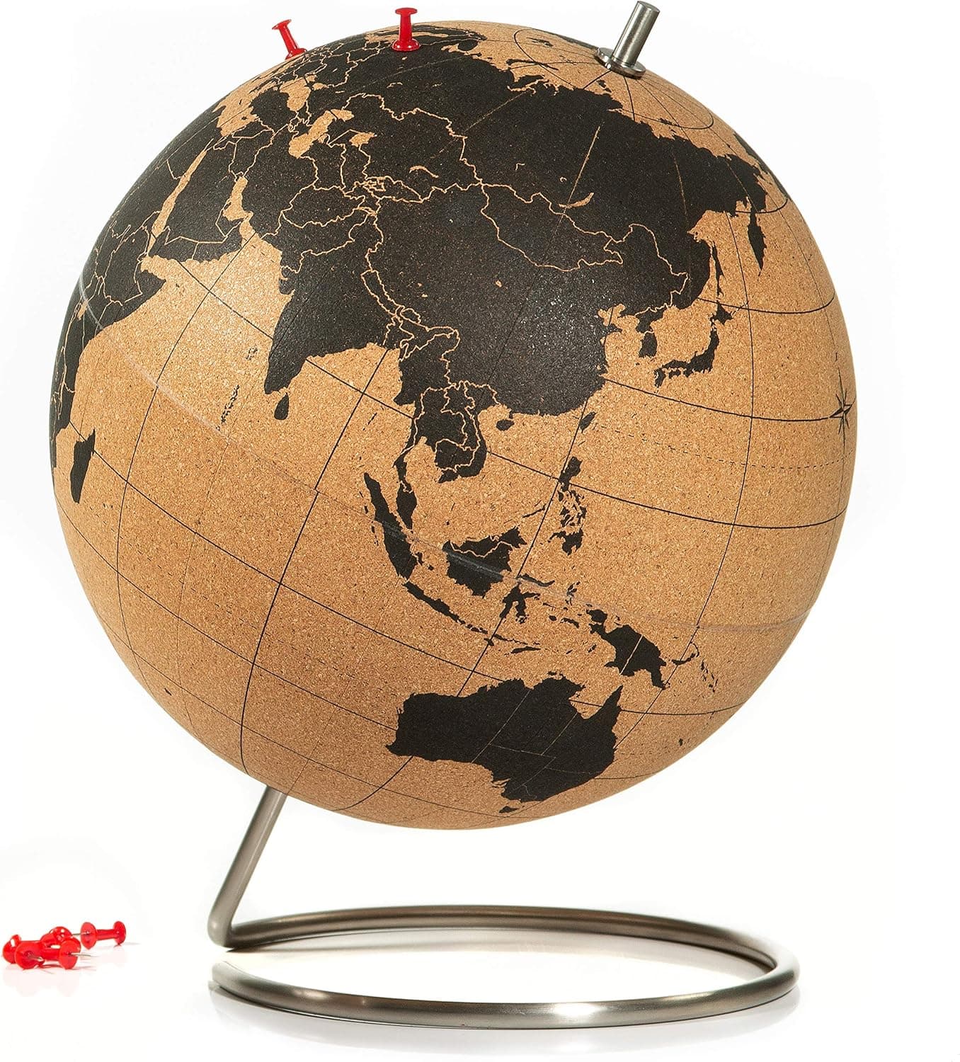 Suck UK Cork Globe with Pins Globes Of Earth For Home Office Accessories Cork Globe Of The World Desk Decor For Home Office Globe For Kids World Map & Travel Journal Black Large