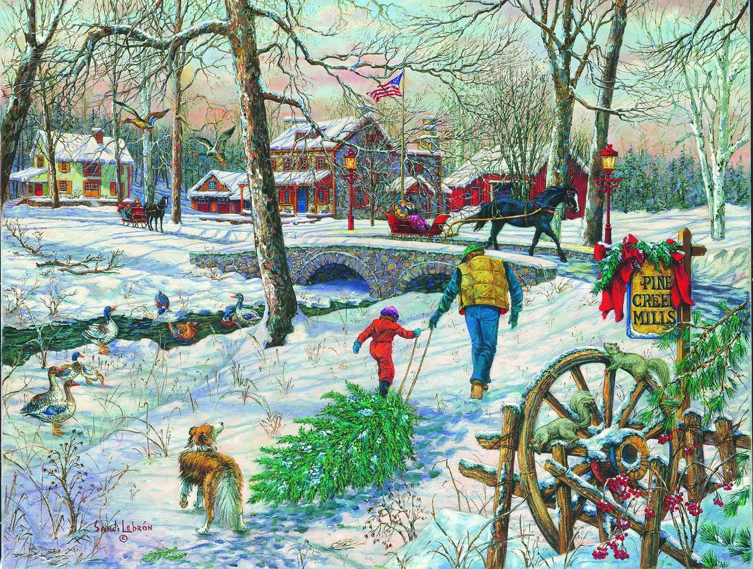 SunsOut Pine Creek Mills 1000 pc Jigsaw Puzzle -Christmas Season Theme